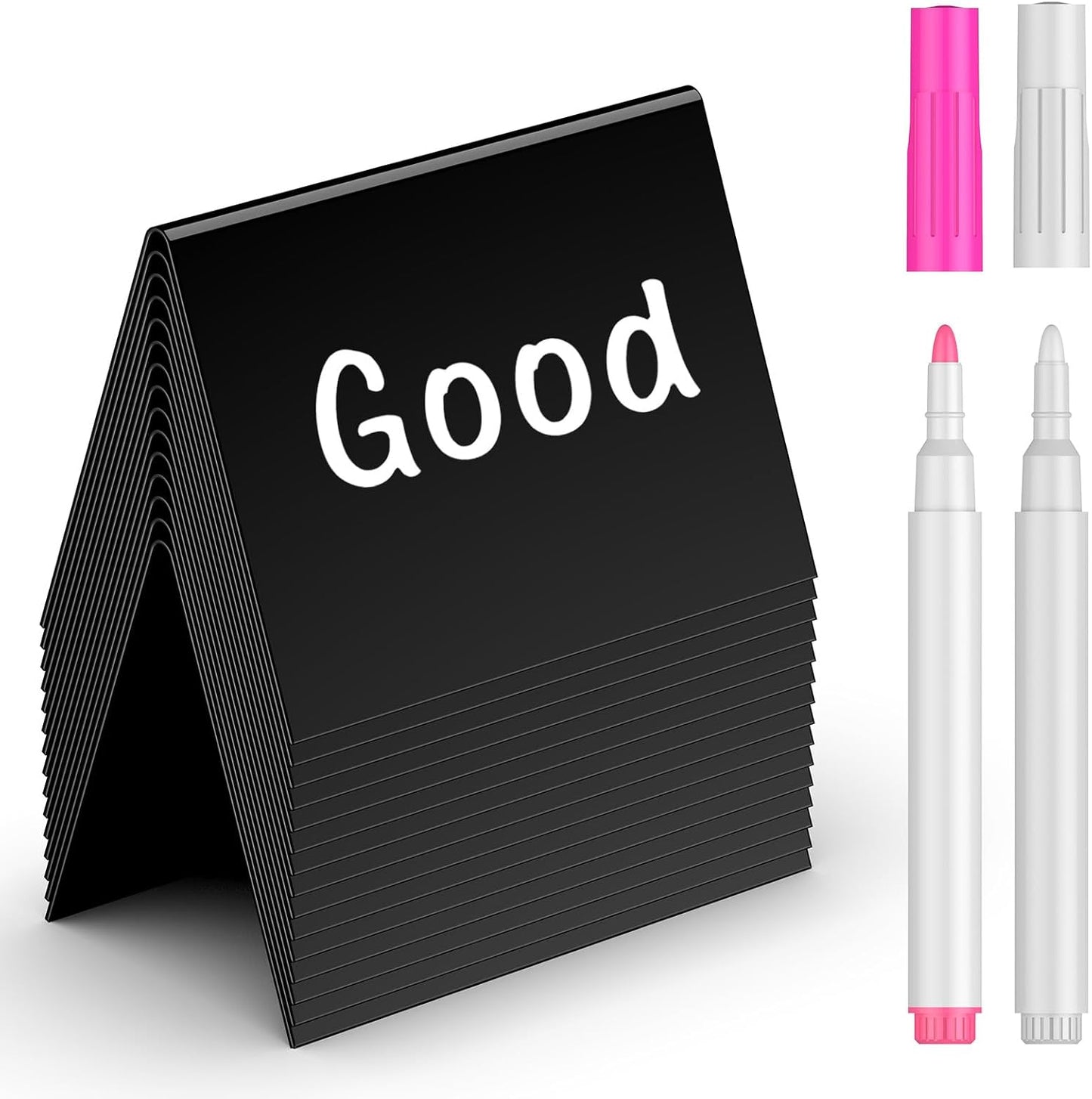 Uniclife 20 Pack Mini Chalkboard Signs for Food, Small Chalkboard Signs with Chalk Markers, Reusable Glossy PVC Food Signs Food Labels for Party Buffet Wedding, Blackboard Place Cards Table Signs