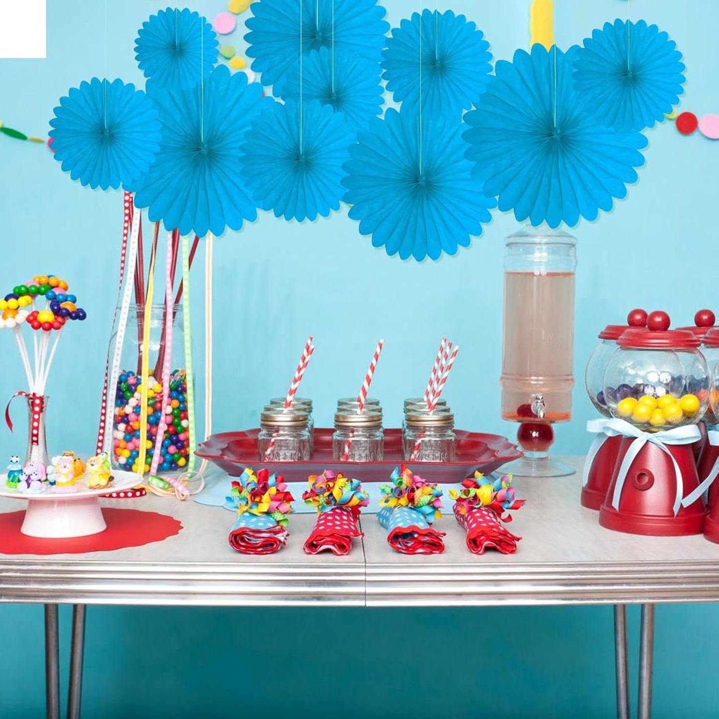 20 Pcs Sky Blue Hanging Paper Fan, Hanging Honeycomb Round Paper Fans for Weddings, Birthdays, Easter, Baby Showers, Classroom, Events Ceiling Party Supplies Decorations