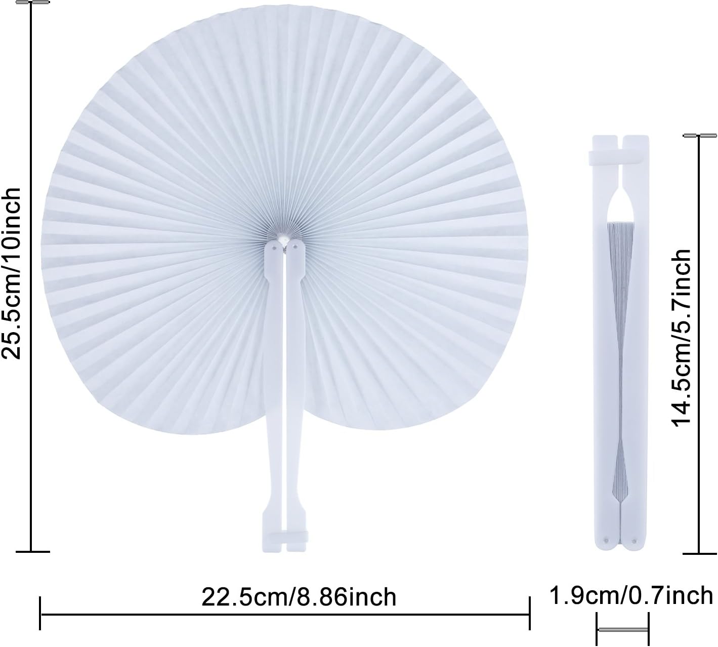 Pangda 24 Pack Folding Fans Round Paper Fans Assortment with Plastic Handle for Wedding Favor Party Bag Filler(White)