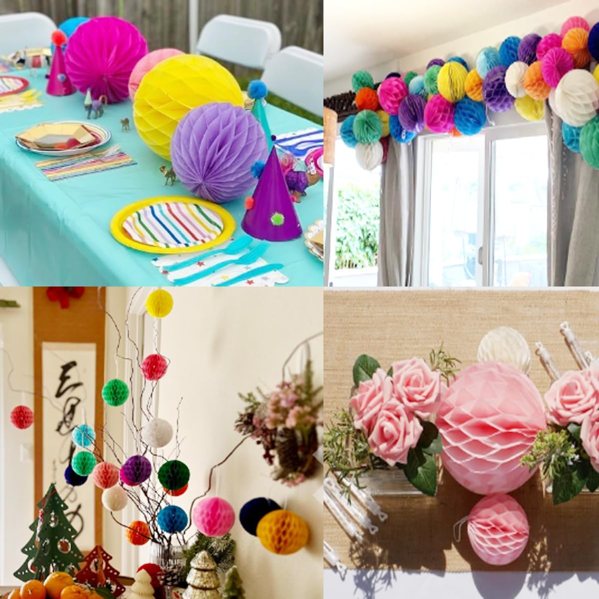 20pcs Honeycomb Flower Balls - Party Decor, Tissue Paper Pom Poms for Birthday, Wedding & Home (3inch, White)