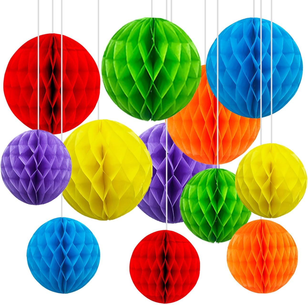 CC wonderland zone 12pcs Rainbow Paper Honeycomb Balls,Colourful Hanging Tissue Pom poms for Party Decoration,6inch&10inch
