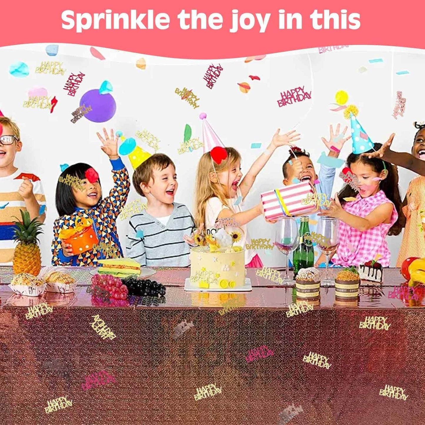 560 PCS Glitter Happy Birthday Confetti, Rose Gold Table Decorations, Iridescent Metallic Foil for DIY Crafts Festive Table Decoration