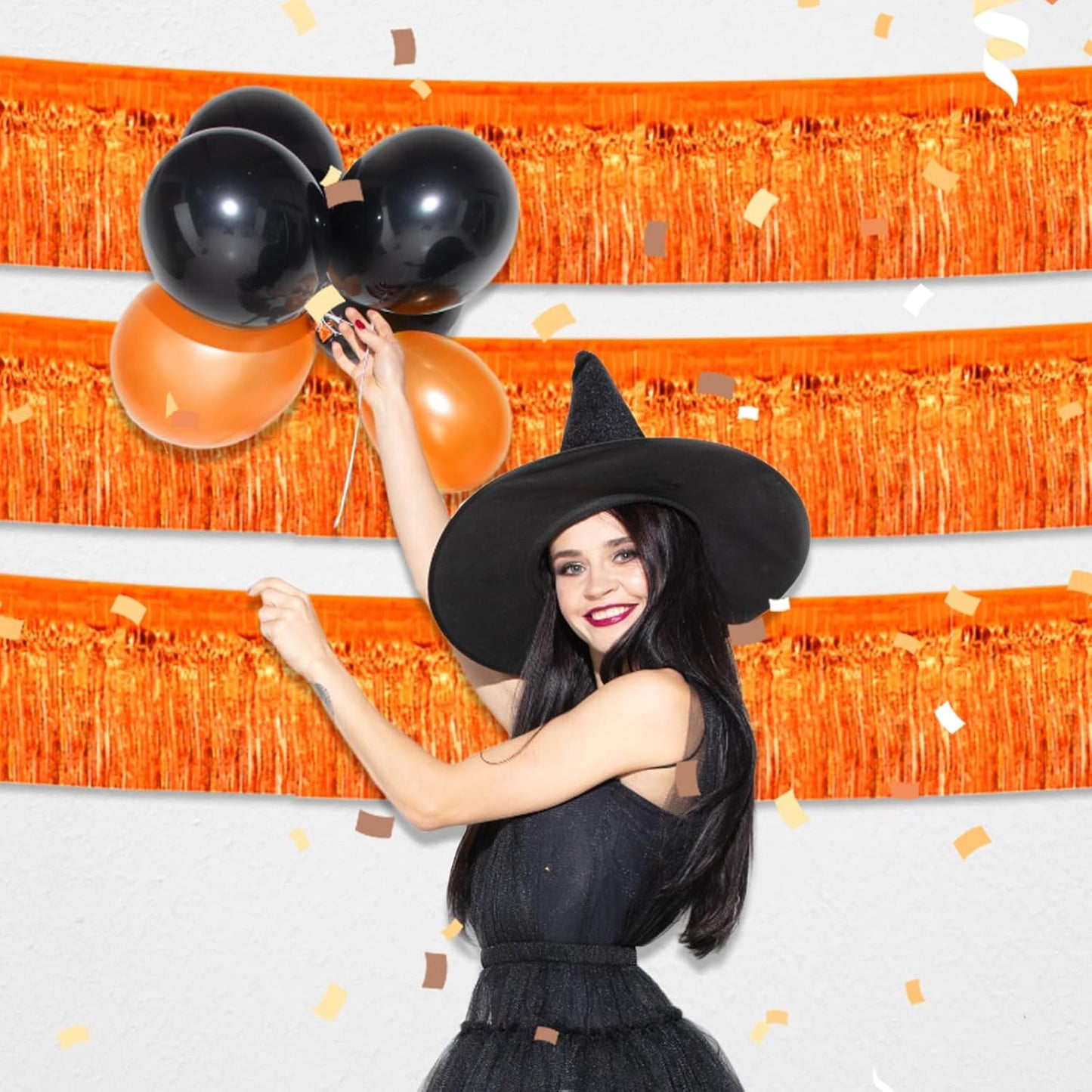 4 Pack 10 Feet Orange Foil Fringe Garland Metallic Tinsel Streamers Banner Wall Hanging Curtain Backdrop for Parade Floats, Wedding, Graduate, Mother's Day, Birthday Party Decoration