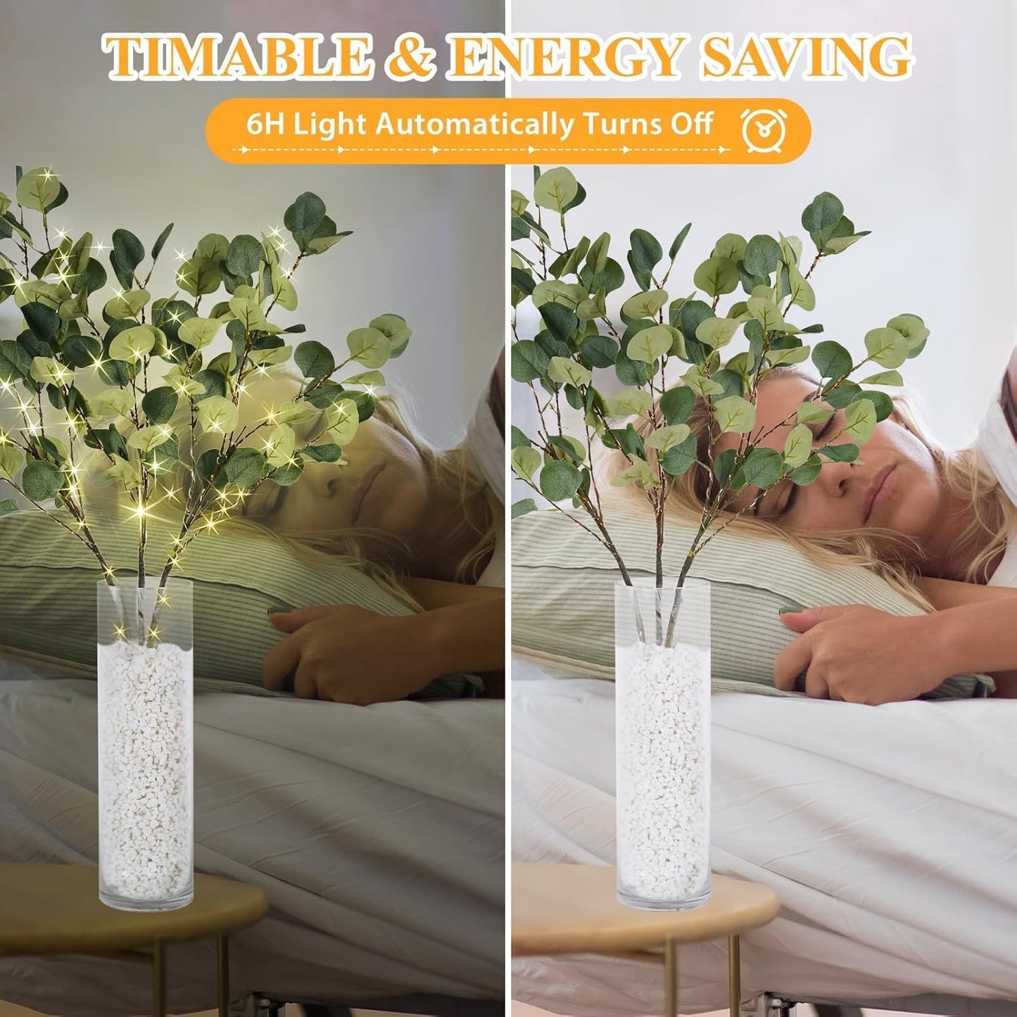 Lighted Eucalyptus Branches with Timer, Lighted Branches 33IN 99 LED, Artificial Light, Eucalyptus Night Light, Artificial Plant for Home Spring Party Wedding Decor-Battery Operated, Home Decor