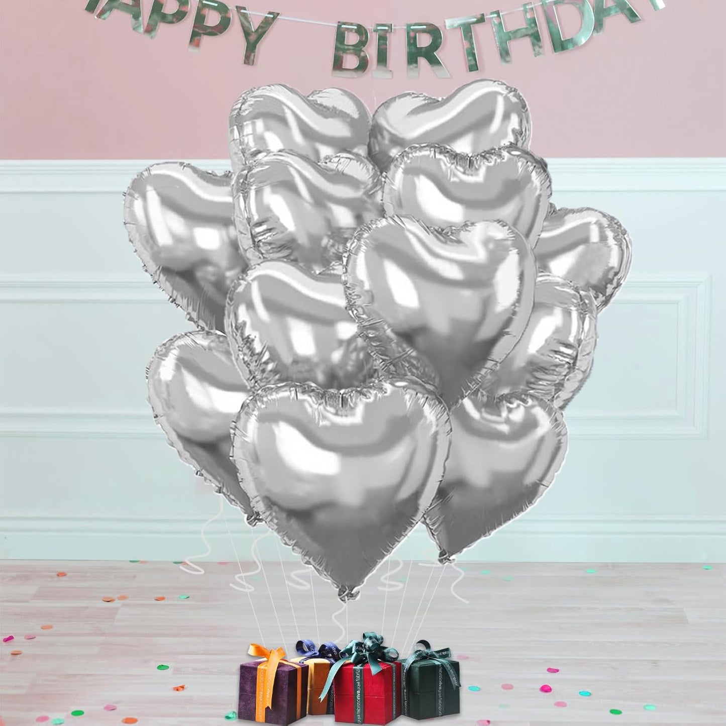 Silver Heart Balloons,18inch Bright Silver Heart Shaped Foil Balloons 12Pcs Helium Mylar Balloon for Anniversary Wedding Engagement Birthday Party Baby Shower Decorations