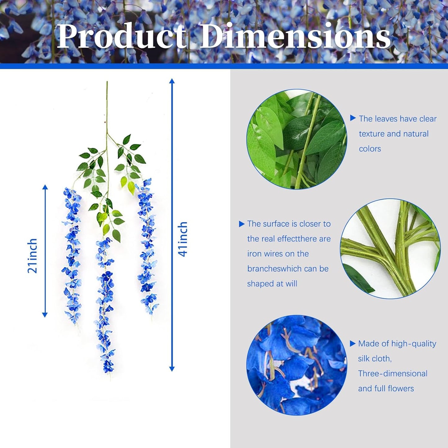 5 Pack Royal Blue Wisteria Hanging Flowers, 3.44 Ft Fake Hanging Flowers, Artificial Wisteria Garland Vines for Wedding Room Backdrop Outdoor Patio Garden Decoration