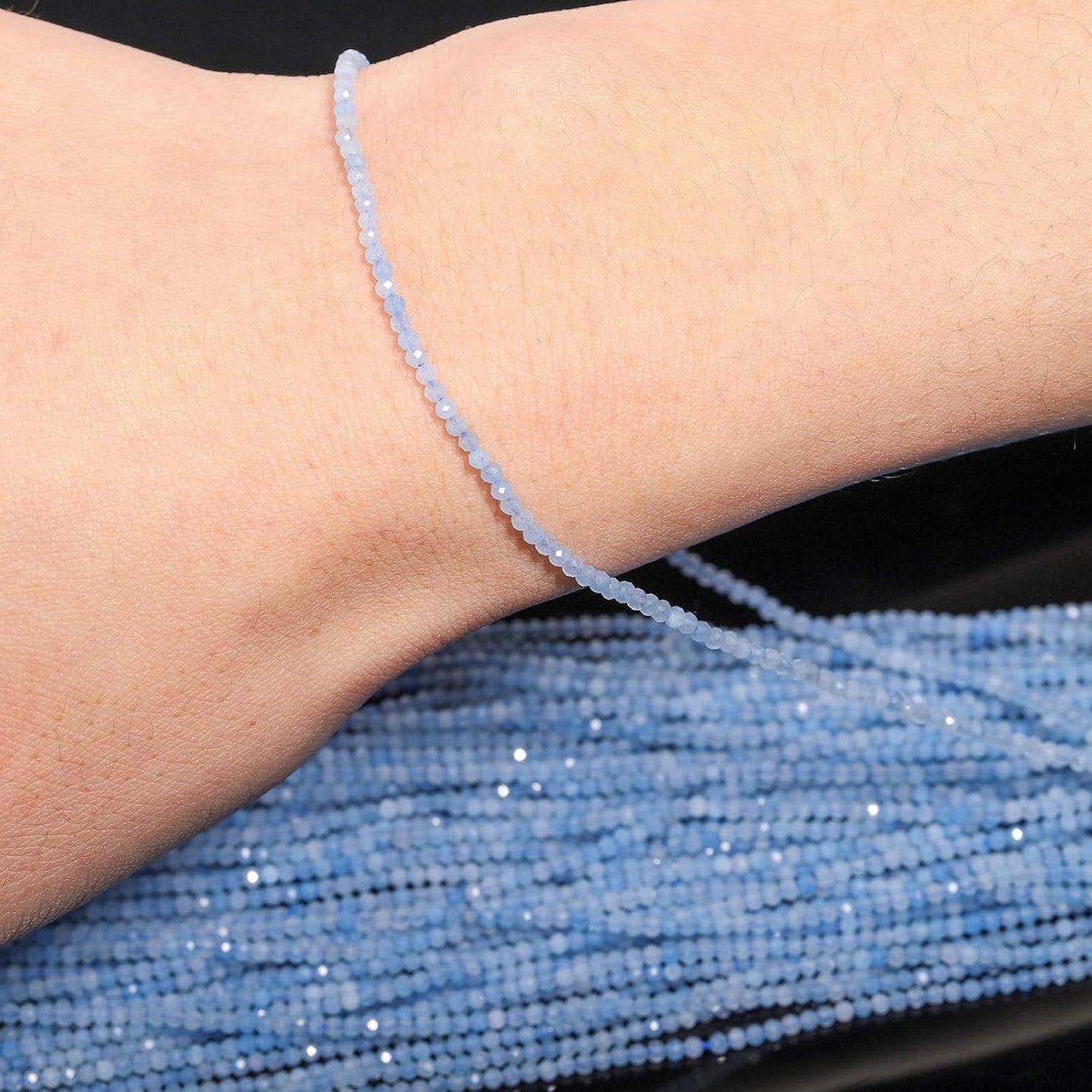 Song Xi 180pcs 2mm Natural Aquamarine Gemstone Beads Faceted Round Loose Stone Beads for Jewelry Making