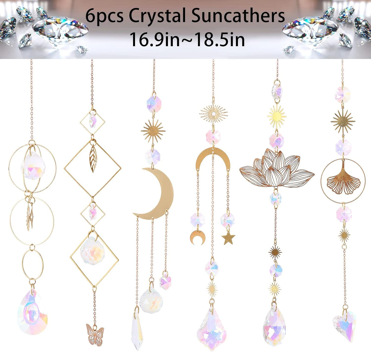 6Pieces Colorful Crystals Suncatcher Hanging for Window Crystal Ball Prism Rainbow Maker Pendants for Garden Christmas Tree Wedding Party Patio Backyard Car Home Indoor Outdoor Decoration
