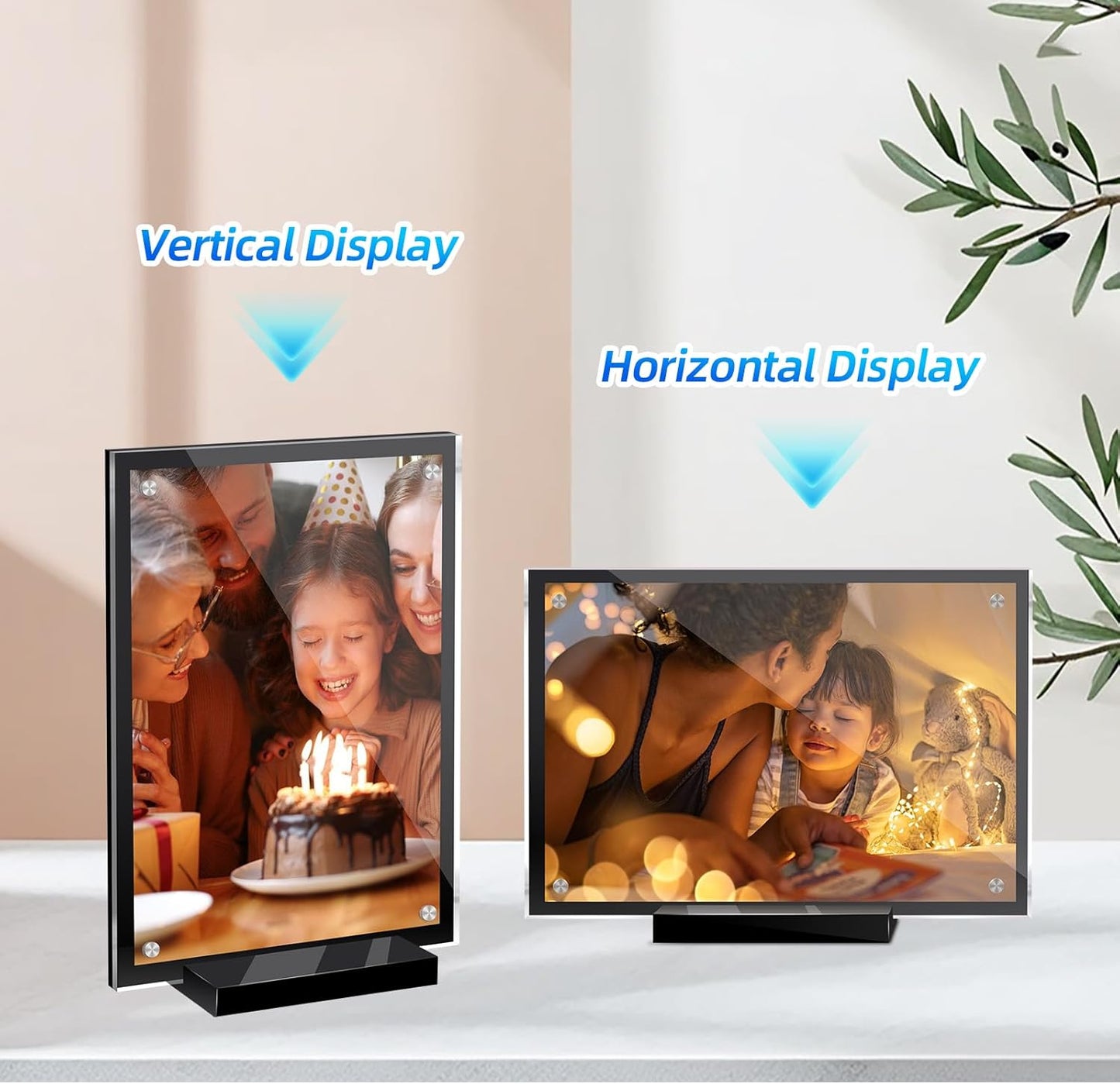 2 Pack Acrylic Magnetic Picture Frame 5x7, Clear Frame for Horizontal Vertical Tabletop Display, Black Photo Frame Magnets for Fridge