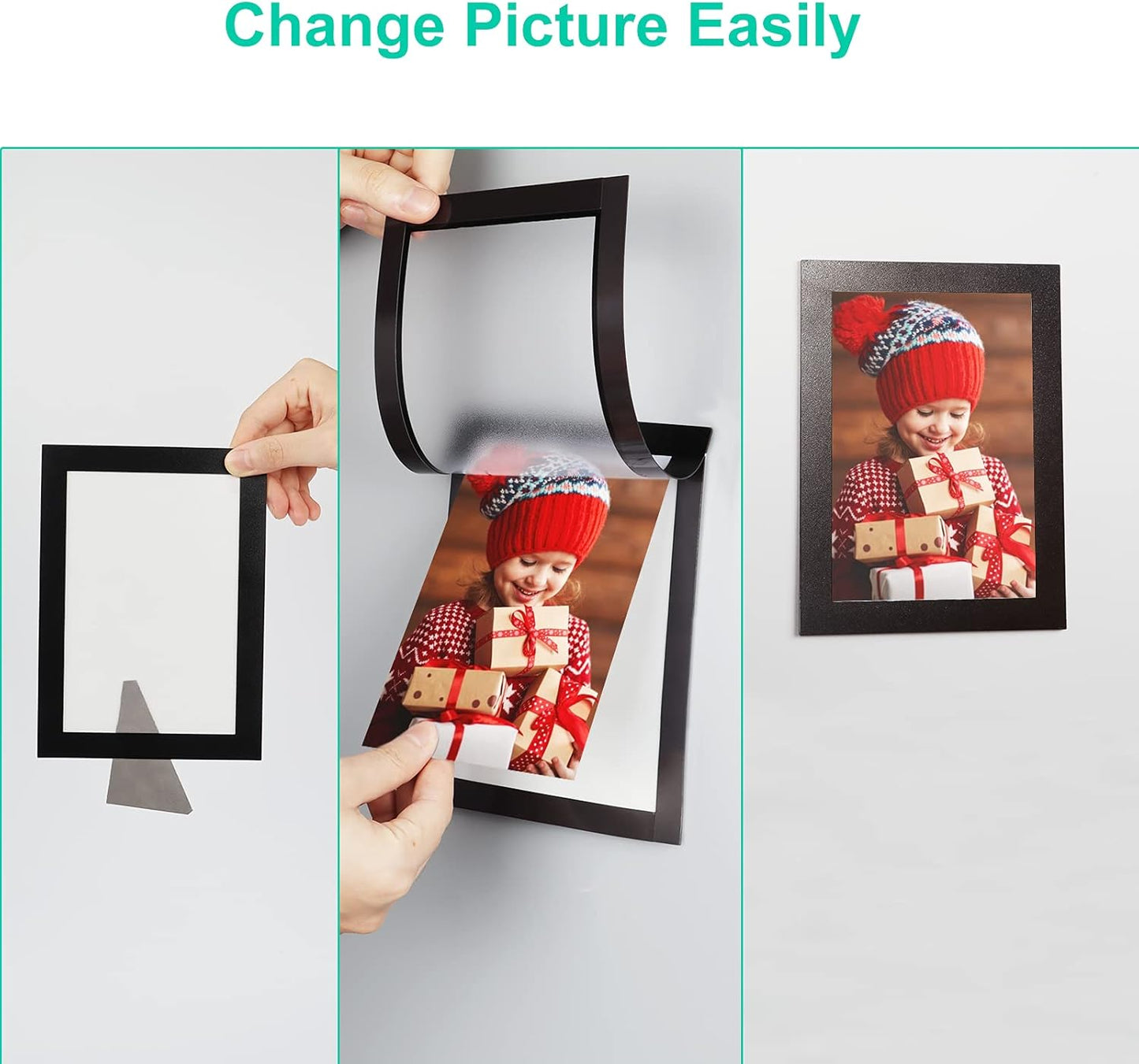 CRUGLA 4x6 Magnetic Picture Frames for Refrigerator 12 Packs, Modified Magnetic Sheet with Self Adhesive Backing, Black 4 by 6 Photo Frame Set for Locker Glass Window Door Cubicle