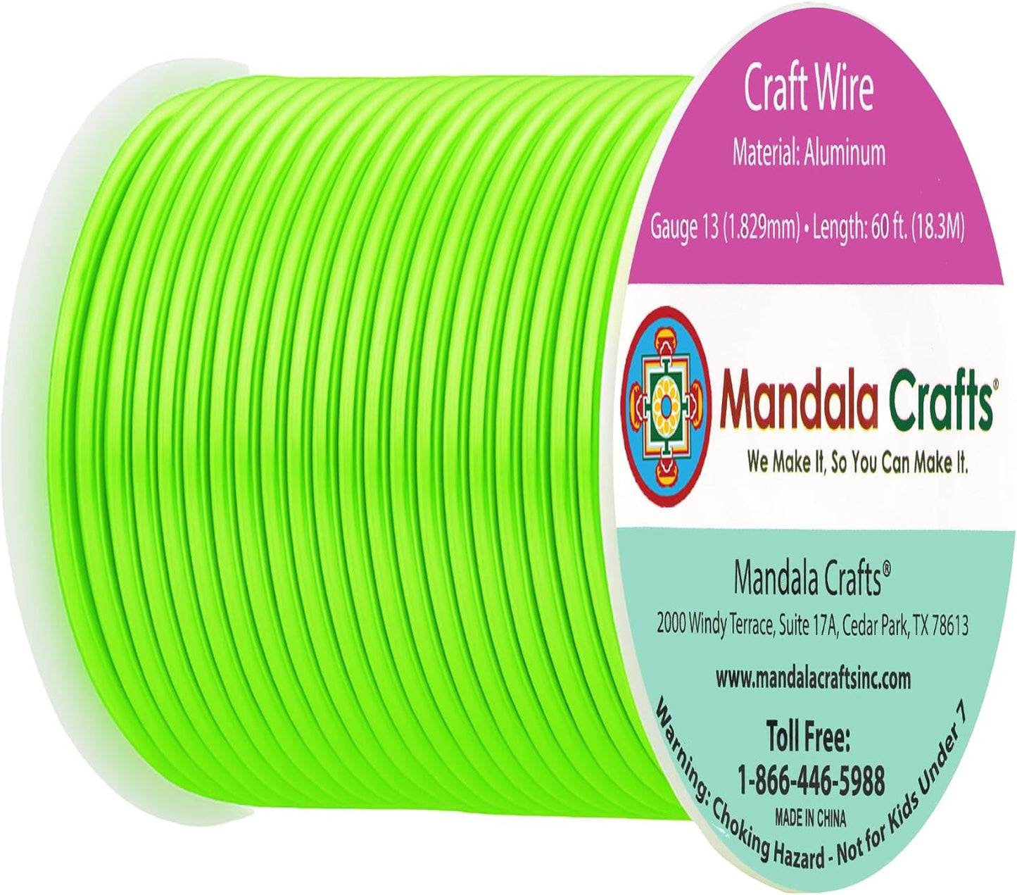 Mandala Crafts 13 Gauge Anodized Aluminum Craft Wire for Jewelry Making - 60 FT Colored Flexible Lime Green Wire - Bendable for Bonsai Armature Crafting Sculpting