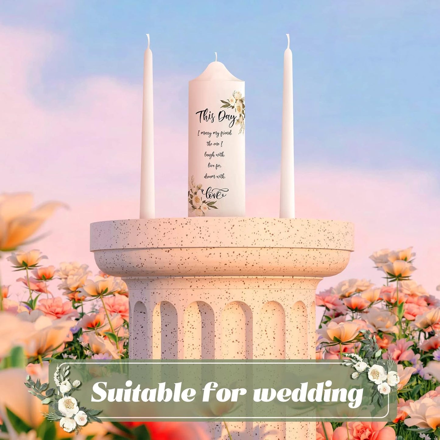 Frienda Unity Candles for Wedding Ceremony Set Wedding Unity Taper Candles Catholic Religious Ceremony Accessories(Eucalyptus Leaf)