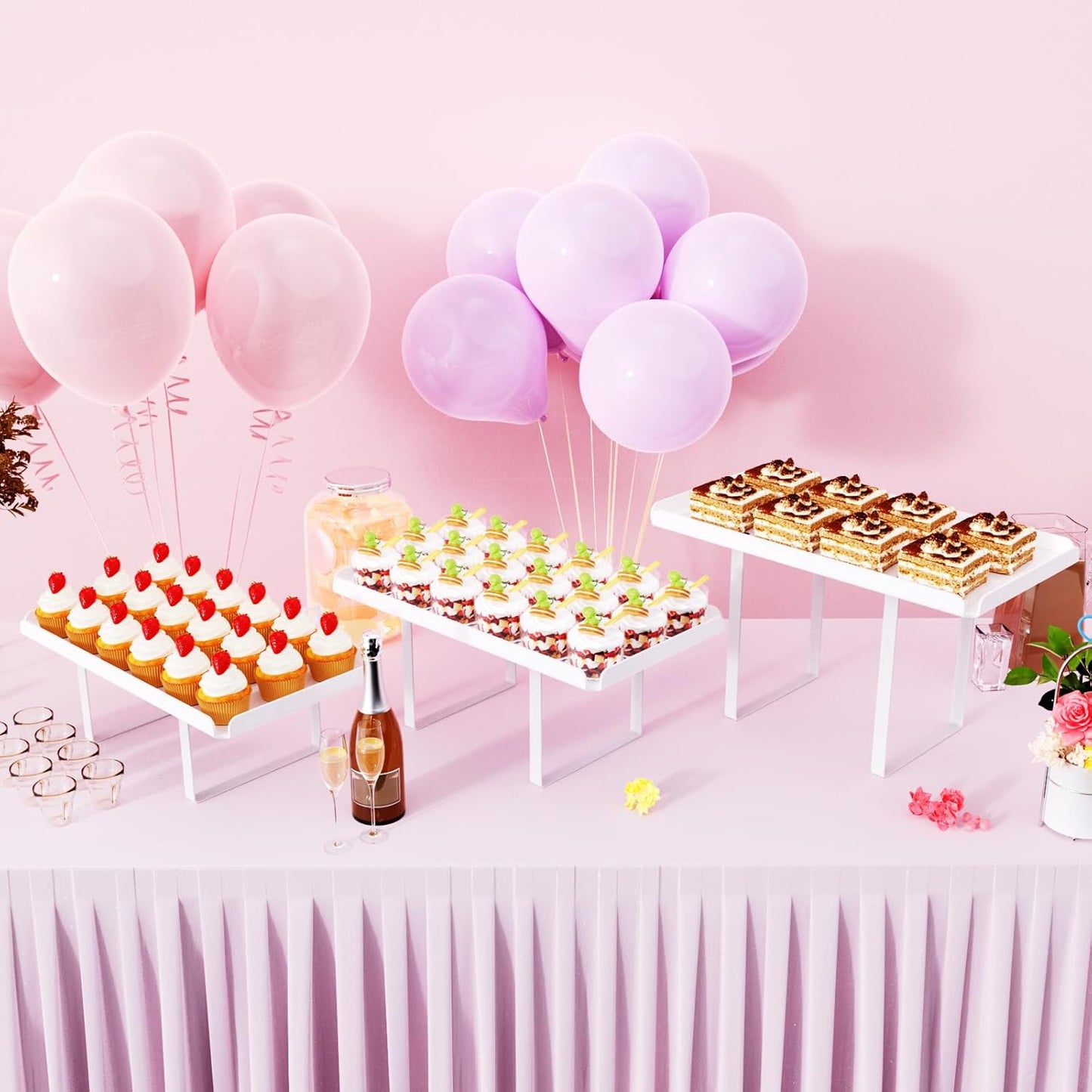 3 Pieces Cupcake Stand Holder, White Acrylic Dessert Table Display Set with Iron Support Legs for Birthday Candy Bar Décor Weddings, Parties Events