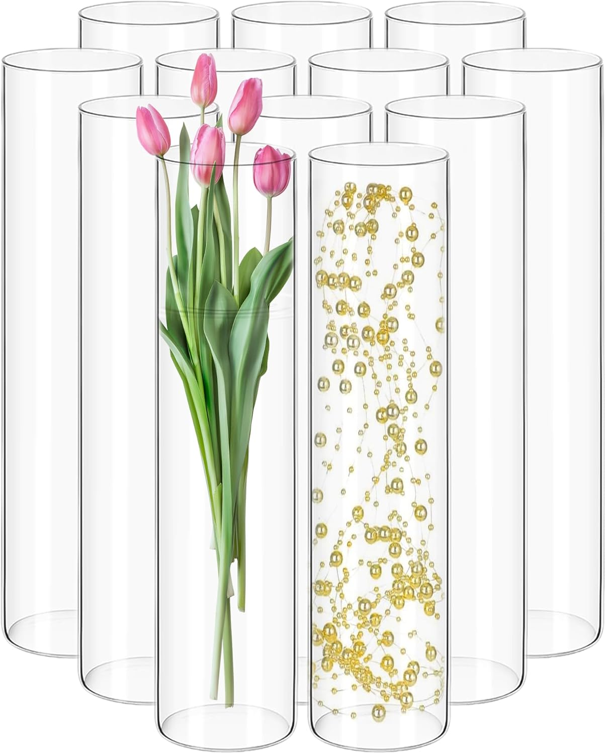 12Pack Glass Cylinder Vases for Centerpieces - 14 Inch Tall Flower Vase for Wedding Decorations, Floating Candle Holder Vase Bulk,Glass Hurricane Candle Holders for Table Shelf, Party, Home Decor