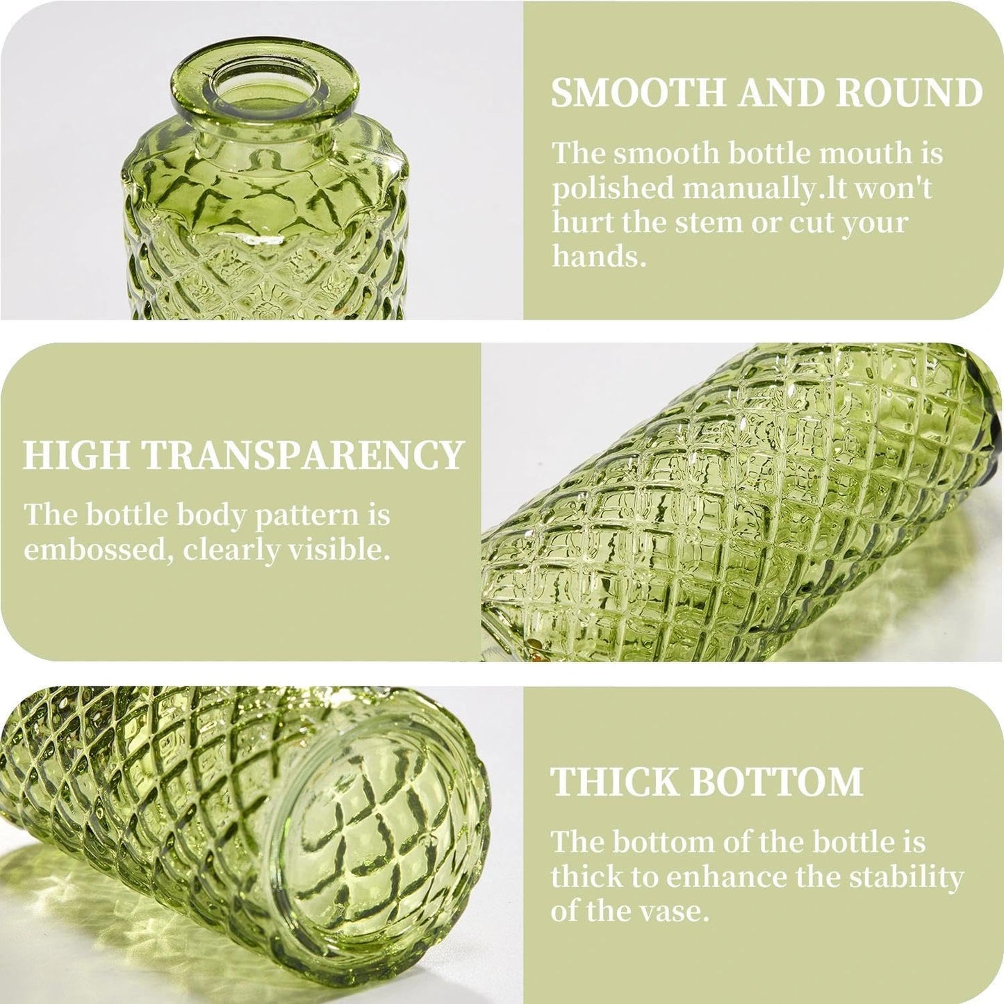 Mini Bud Vases As Wedding Centerpieces for Tables,Clear Bud Vases for Flowers,Small Flower Vases Suitable for Birthday Party,Anniversary,Wedding Reception,Baby Shower (Green, 12PCS)