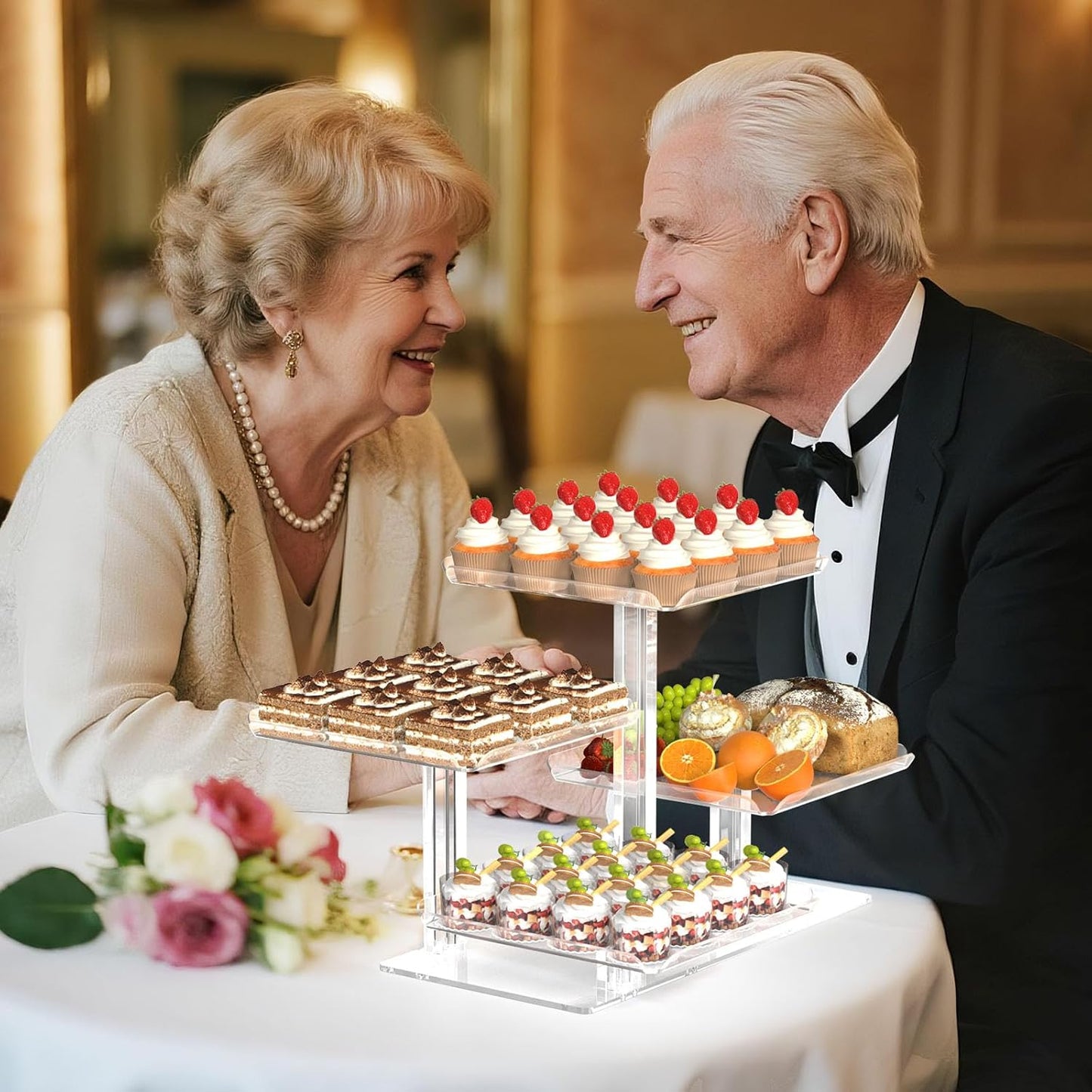 4 Tier Cupcake Stand, Acrylic Dessert Tree Tower Display Holder for Wedding Birthday Party Candy Bar Decor