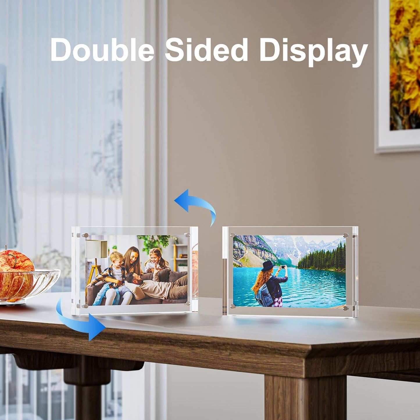 2 Pack 5x7 Acrylic Picture Frames - 20% Thicker Double Sided Magnetic Frame with UV Protection - Freestanding Clear Frameless Display for Tabletops - Modern Photo Frame Set for Home & Office Decor