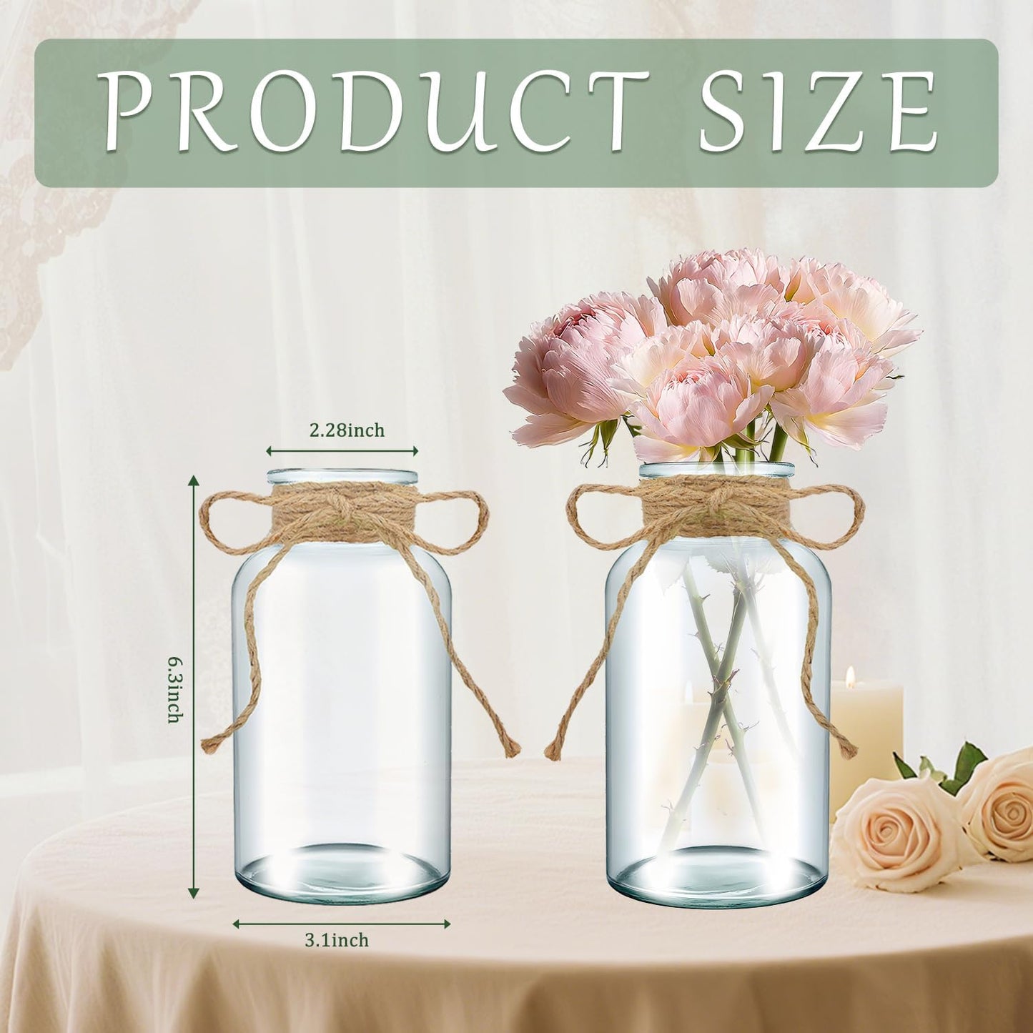 6PCS Transparent Glass Flower Vases for Centerpieces Boho Cylinder Bud Vases in Bulk Mason Jars for Weddings, Parties & Vintage Home Decor(Transparent 6)