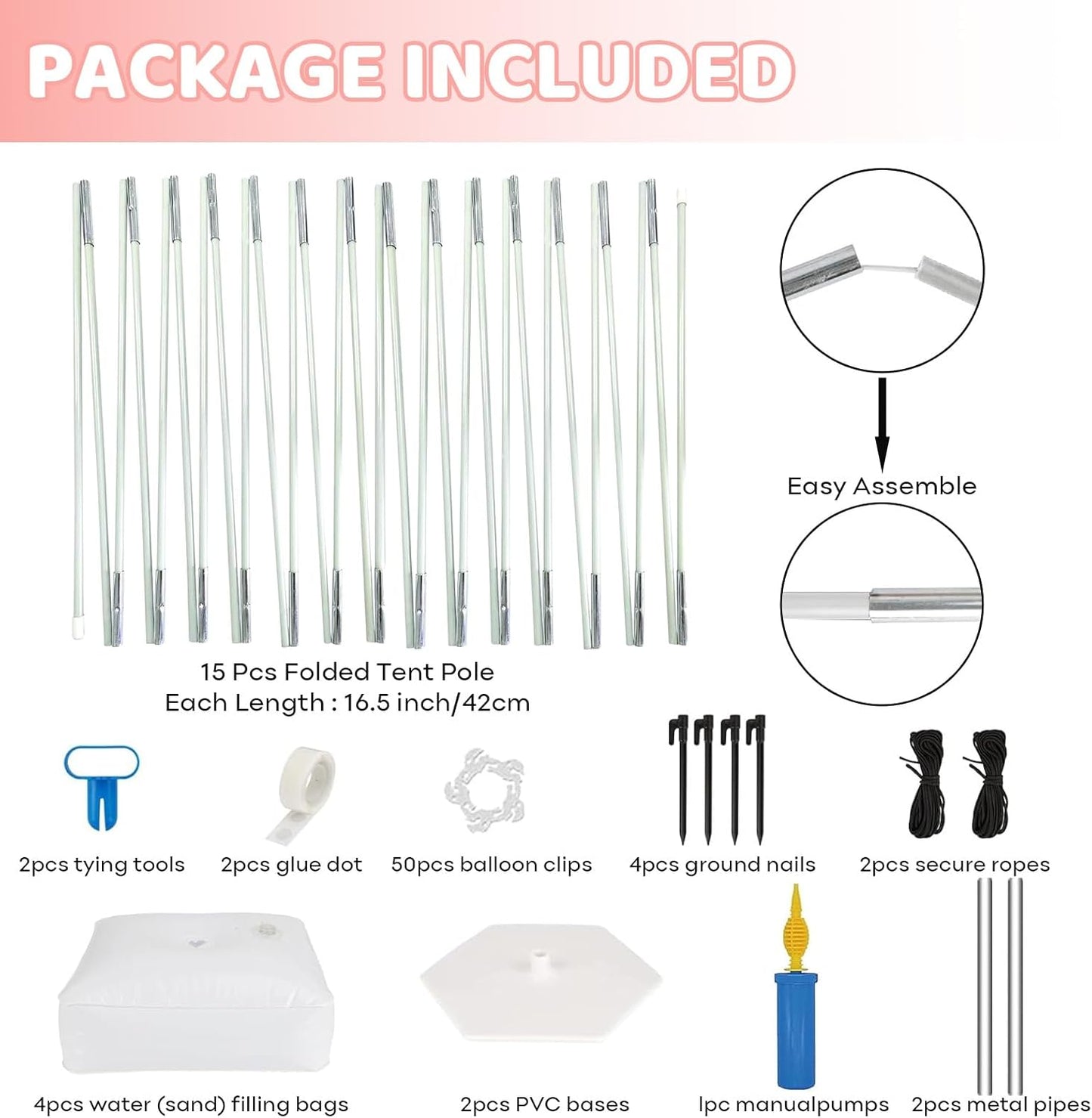 Paready White Balloon Arch Stand Kit, Adjustable Balloon Stand Arch for Floor Garden Arbors, Balloons Arch Kit with Base Support Stands for Birthday Wedding Graduation Baby Shower Photo Backdrop