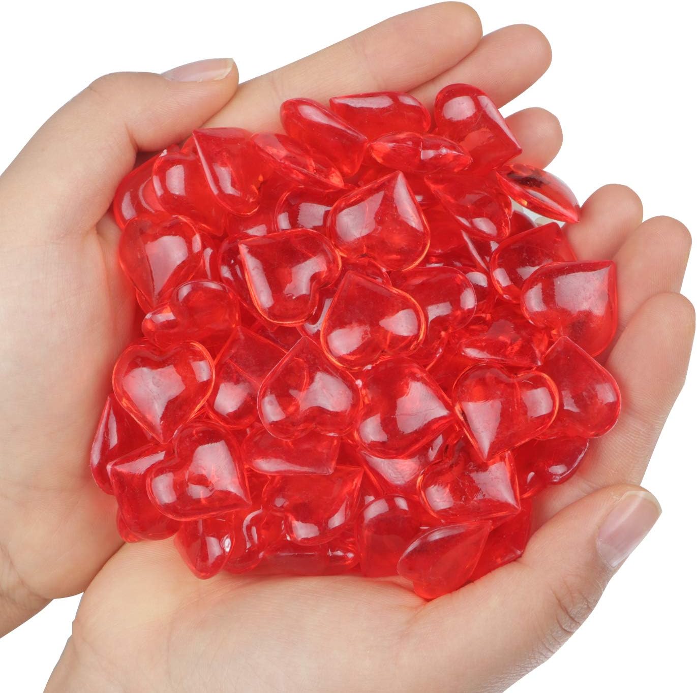220 Pieces Red Acrylic Heart Flat Back Heart Gems for Valentine's Day Decorations, Vase Filler, Table Scatter Decoration, Wedding Decorations,Home Decorations(Bright Red, 1 LB)