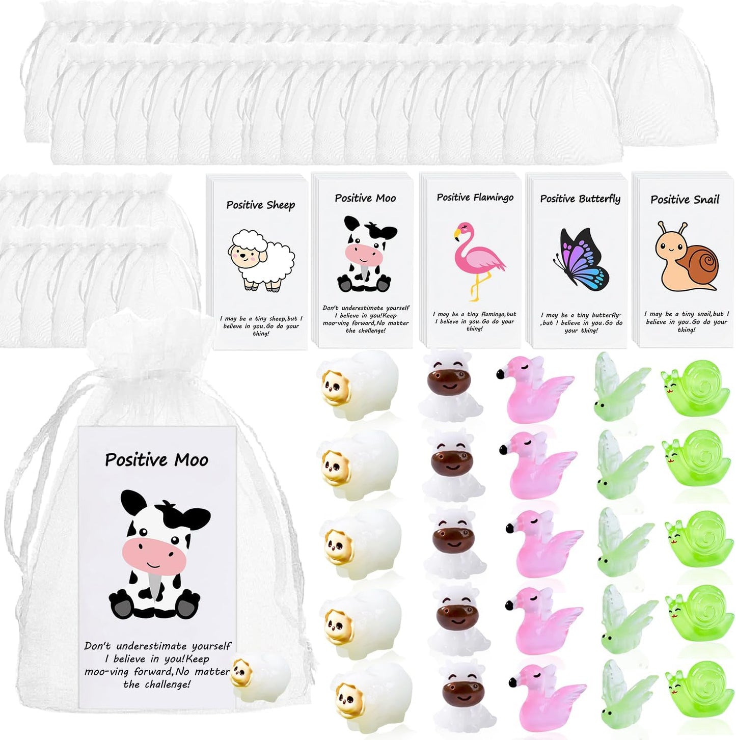 100 Set Employee Appreciation Gifts Bulk for Thank You Staff Back to School Student Teacher Office Coworker Nurse Pocket Gifts Animal Pun Inspirational Note Cards Butterfly Snail Cow Sheep Favors