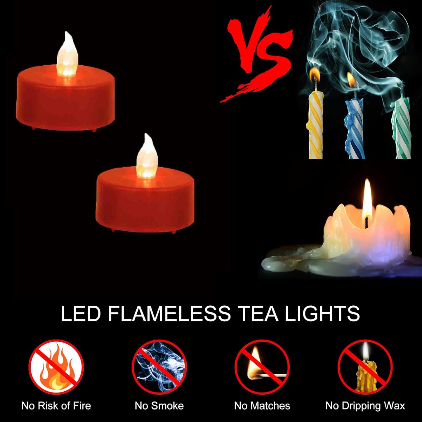LED Tea Lights Candles- 50PACK Red Flameless Candles Realistic and Bright Flickering Long Lasting 200Hours for Holiday Celebration,Home Decoration