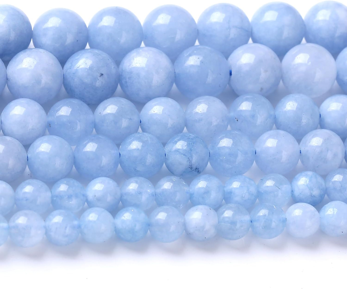 Dream Blue Chalcedony Stone Beads Gemstone Round Crystal Energy Jade Beads Stone Beads for Jewelry Making DIY Bracelet Necklace Jewelry Making 1 Strand 15.5inch 35PCS 10MM