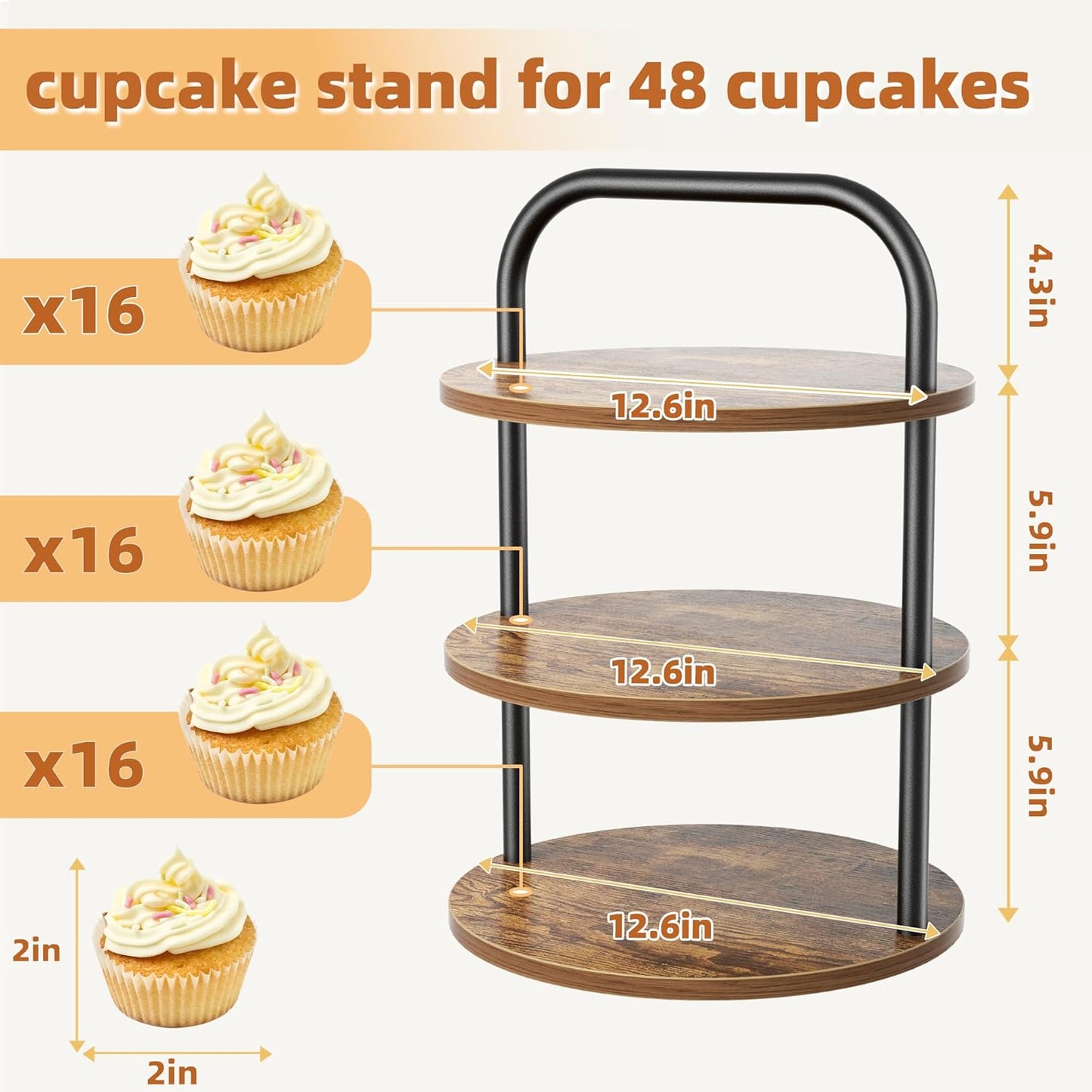 2 Pack Wooden Cupcake Stand, 3 Tier Large Cupcake Tower Stand 50 Cupcakes, Dessert Stand Cupcake Display Stand Cupcake Tower for Party, Wedding, Birthday, Halloween, Farmhouse Decor