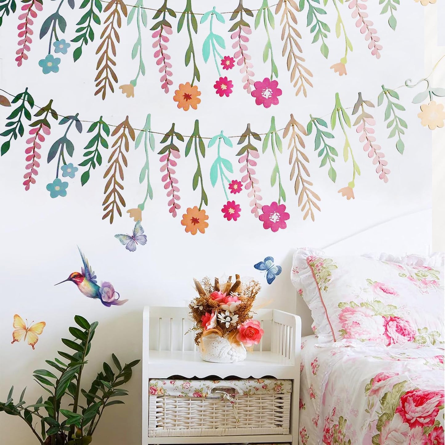 2PCS Flower Party Banner Wildflower Party Decorations Double-Sided Waterproof Flower Garland Baby Shower Birthday Tea Party Supplies Garden Picnic Wedding Backdrop Indoor Outdoor