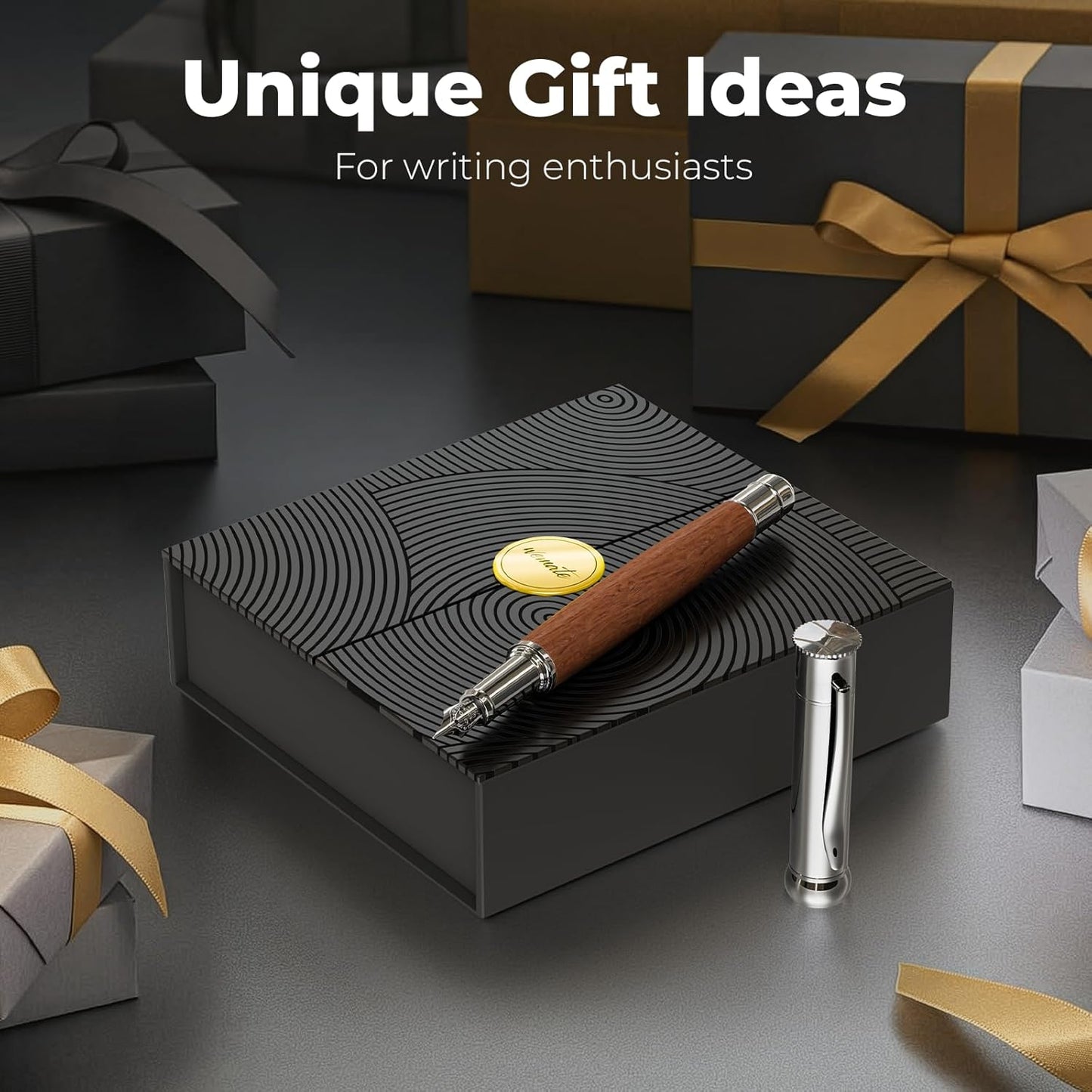 WEMATE Fountain Pen Set, Fine Nib, 20 Ink Cartridges(10 Black&10 Blue), 1 Ink Converter, Smooth Writing, No Skips, Nice Gift for Men, Women, Cool Wood Fountain Pen for Writing, Calligraphy