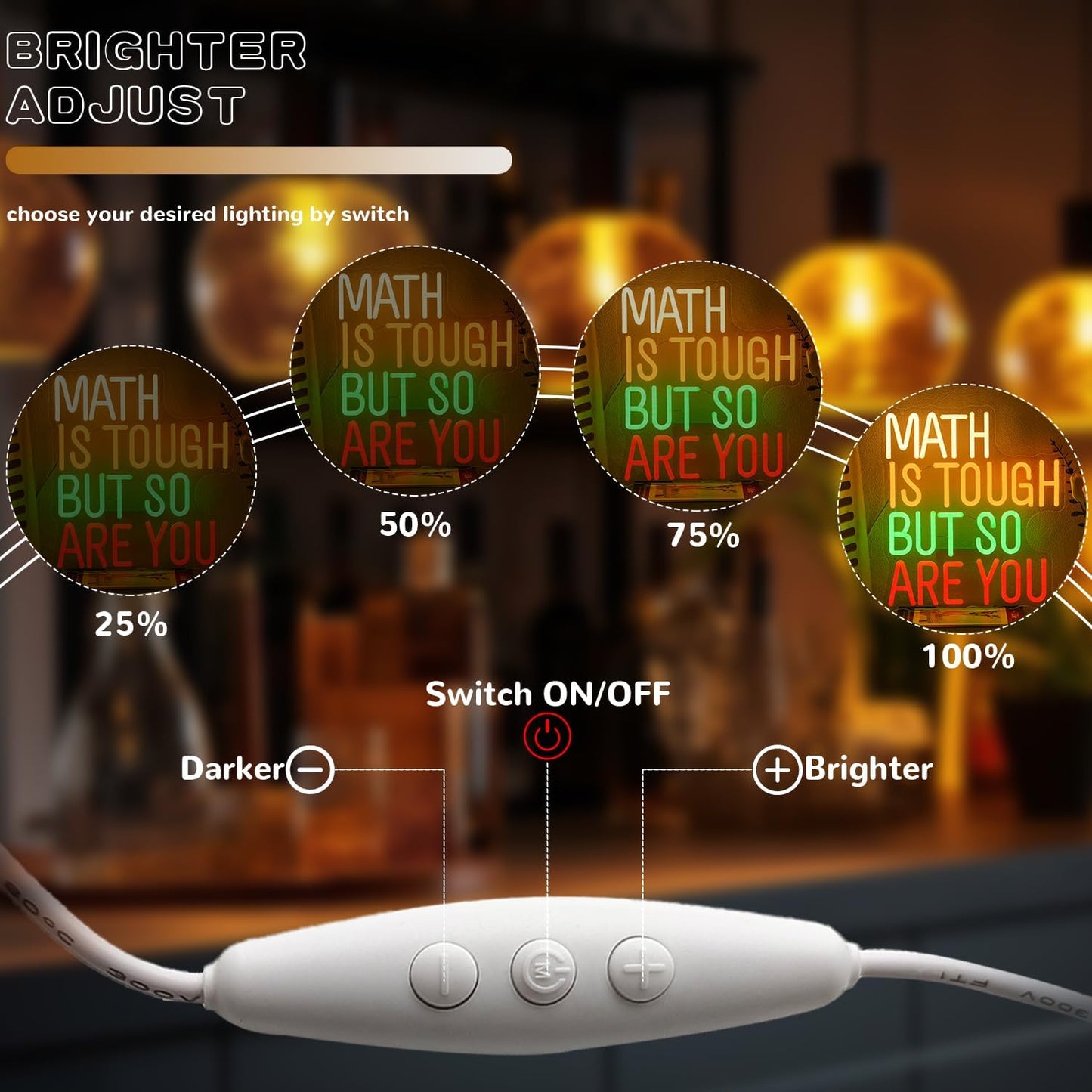 Math Is Tough But So Are You Neon Sign for Classroom, Inspirational Colorful Math Neon Light Dimmable Student LED Light up Signs for Classroom, Kid Room, Office, Library Decoration