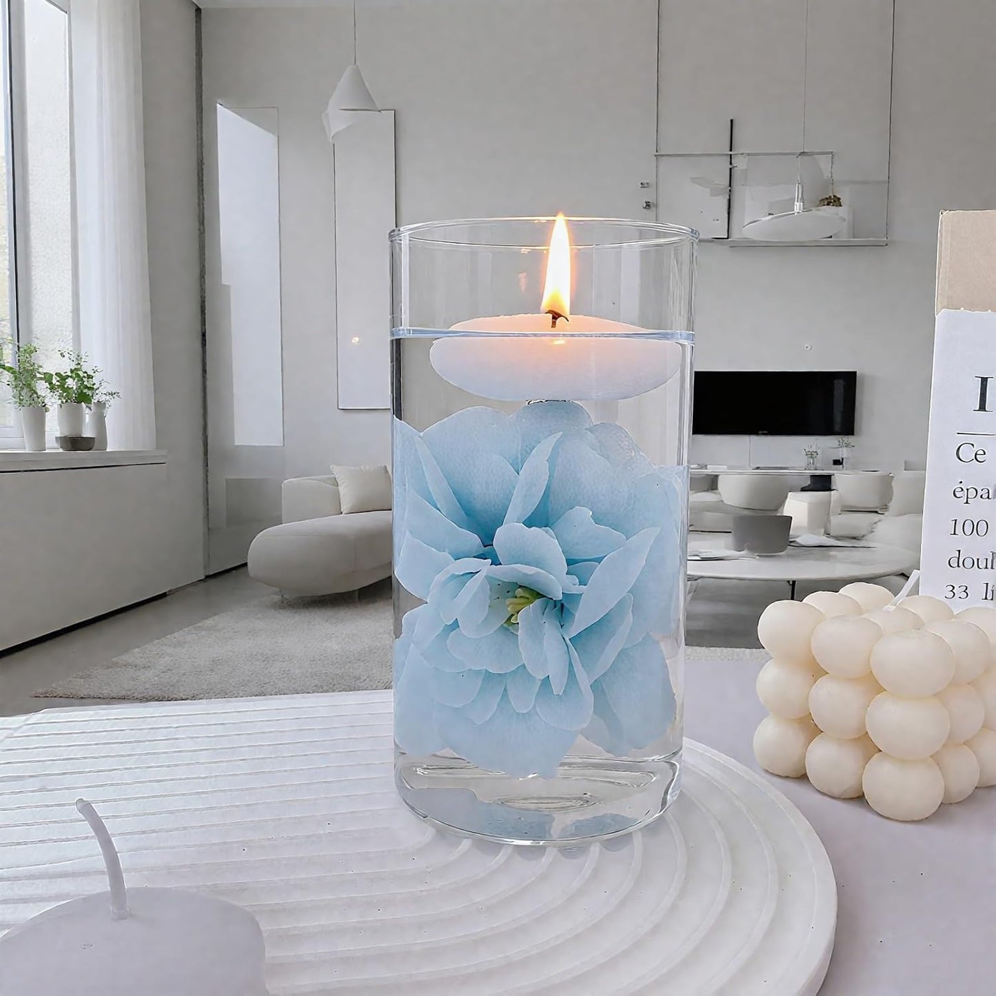 24 Pcs Floating Candles for Centerpieces and Floating Flowers Vase Fillers for Centerpieces Artificial Blue Flowers for Wedding Party Home Table Decoration