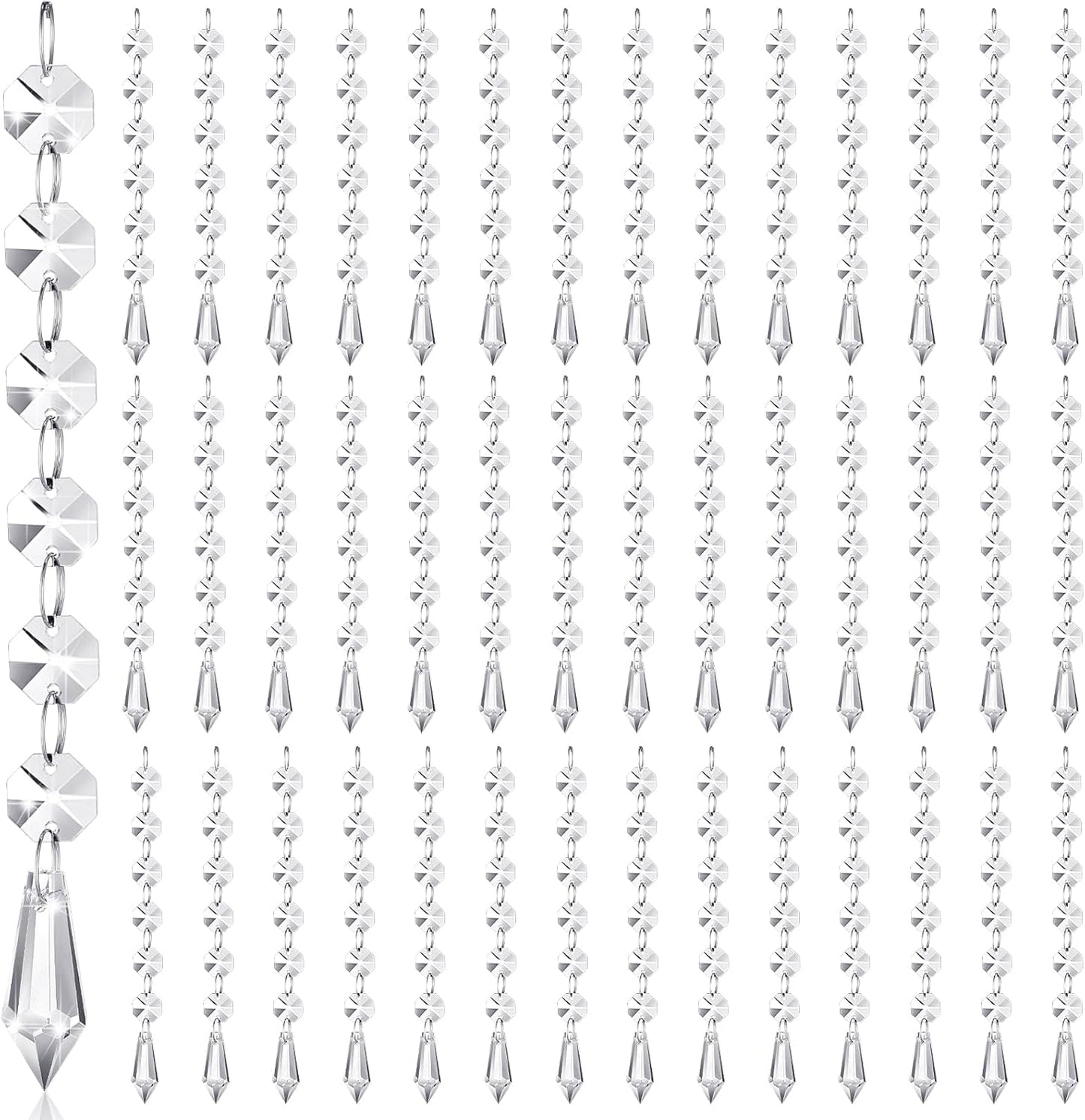 Nuenen 100 Pcs Acrylic Hanging Crystals for Centerpieces Chandelier Clear Crystal Garland Strands Ornament Acrylic Clear Beads Prisms Pendant for Christmas Tree Window Home Decoration(Icicle)