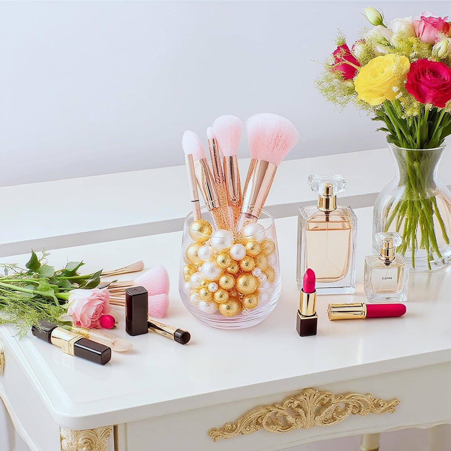 200 Pcs Vase Filler Beads Gold and White Pearl Beads for Vase No Hole Pearls for Centerpieces Vases DIY Home Table Party Decor DIY Wedding 8/14/20mm