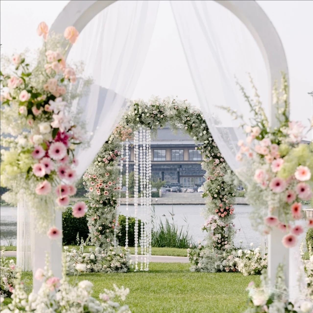 MLMW Wedding Arch Draping Fabric 2 Panels 29" x 20Ft Ivory Sheer Wedding Arch Backdrop Drapes Outdoor Curtain for Ceremony Party Background Ceiling Decor