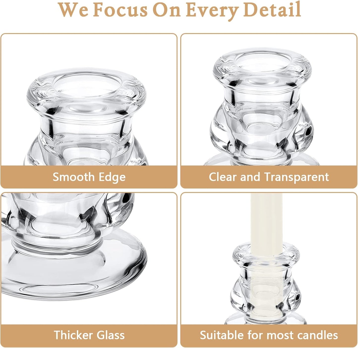 24 Pcs Candlestick Holders Glass Clear Taper Candle Holders 2.2" High Candle Stick for Wedding Centerpieces Decor Party Supplies