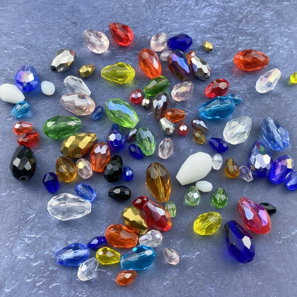 130pcs 6x8mm Teardrop Crystal Glass Beads Vertical Hole Faceted Glass Teardrop Spacer Beads for Bracelets Necklace Earring DIY Jewelry Making Craft(Red)