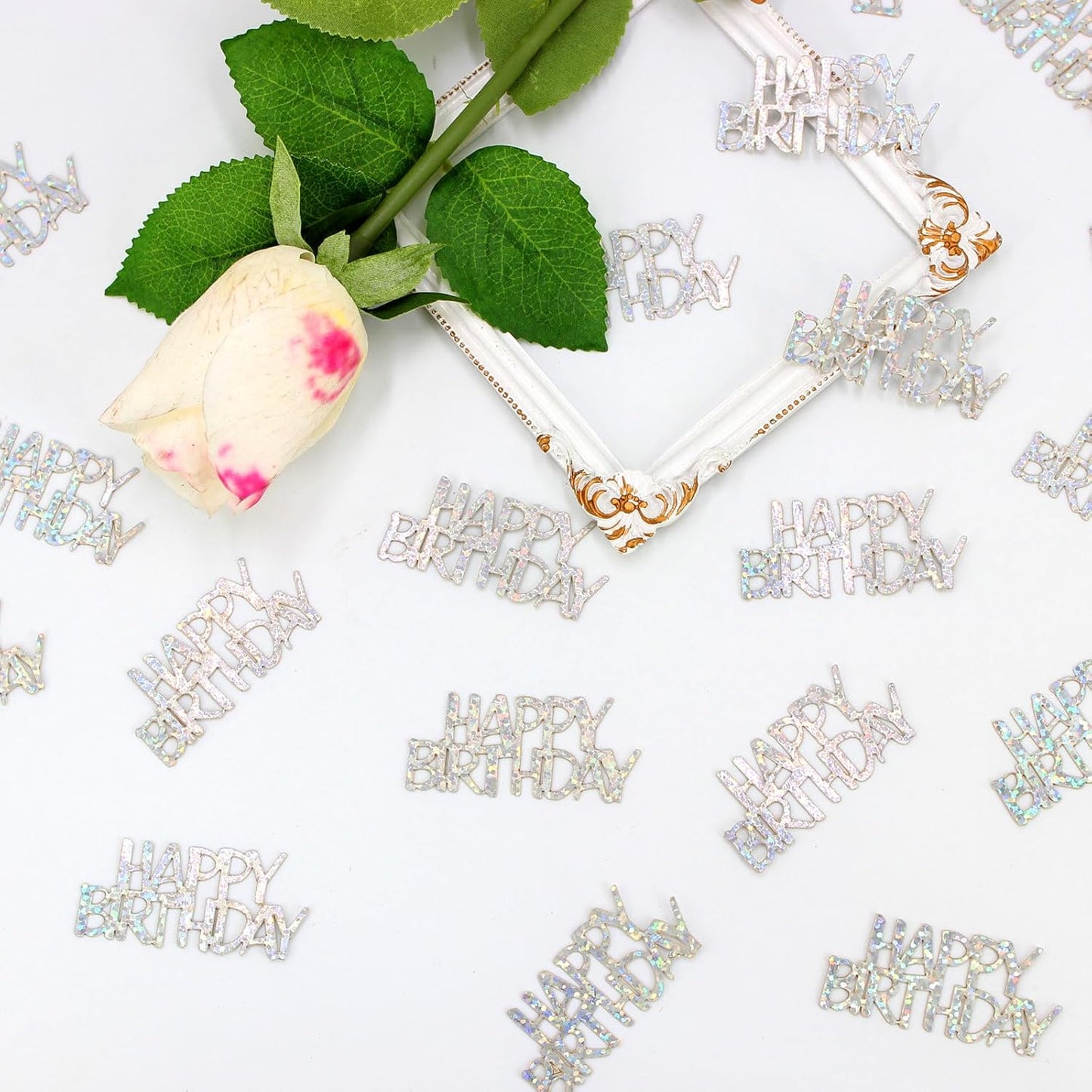 100PC Confetti Happy Birthday Table Decorations - Silver Table Scatters for Disco/Music Themed Birthday Anniversary Party Supplies