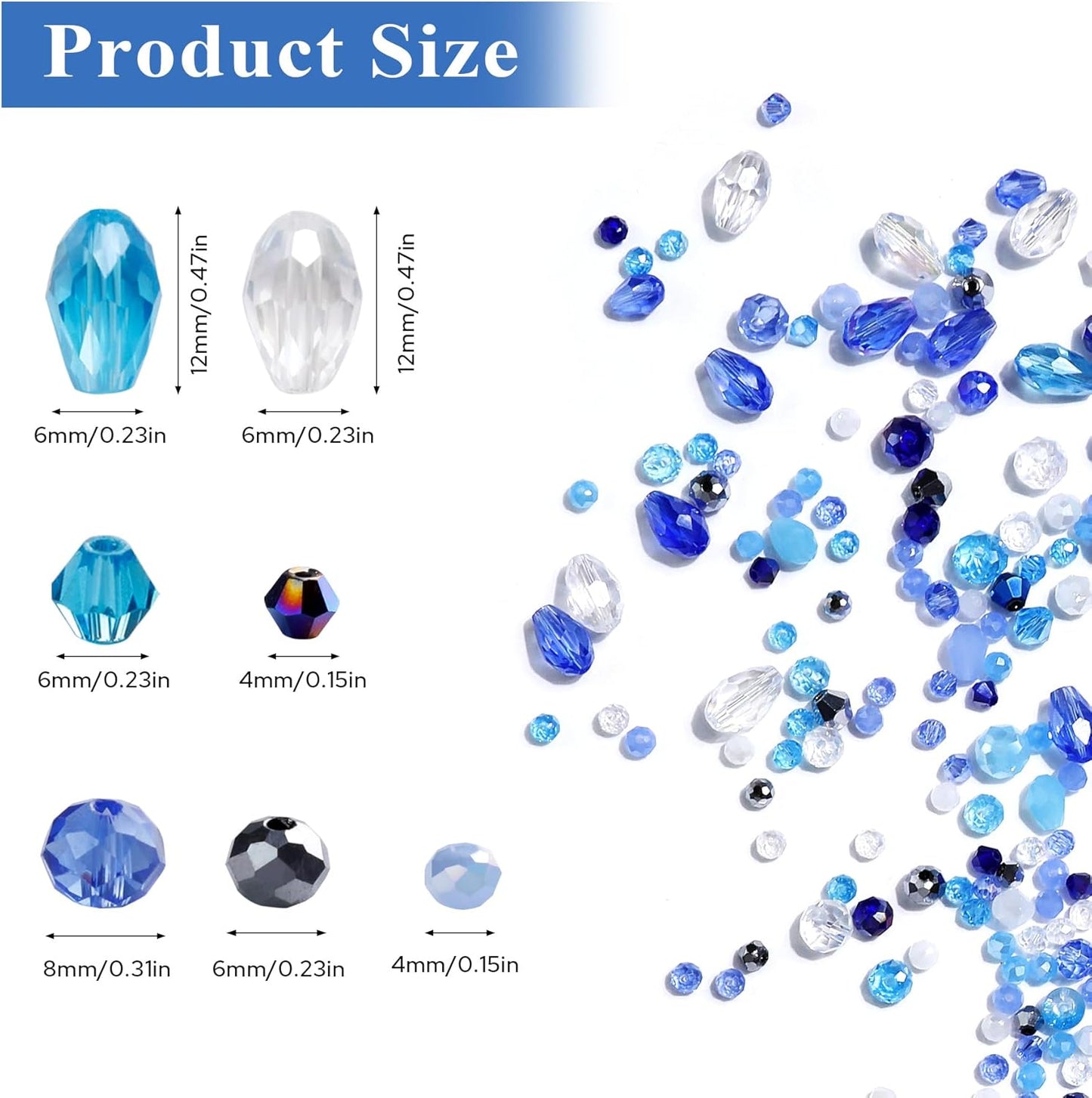 Glass Beads for Jewelry Making -800PCS Blue Crystal Beads for Bracelet Making Kit, Assorted Round Rondelle Gemstone Beads for DIY Crafts,Friendship Bracelets（Blue）