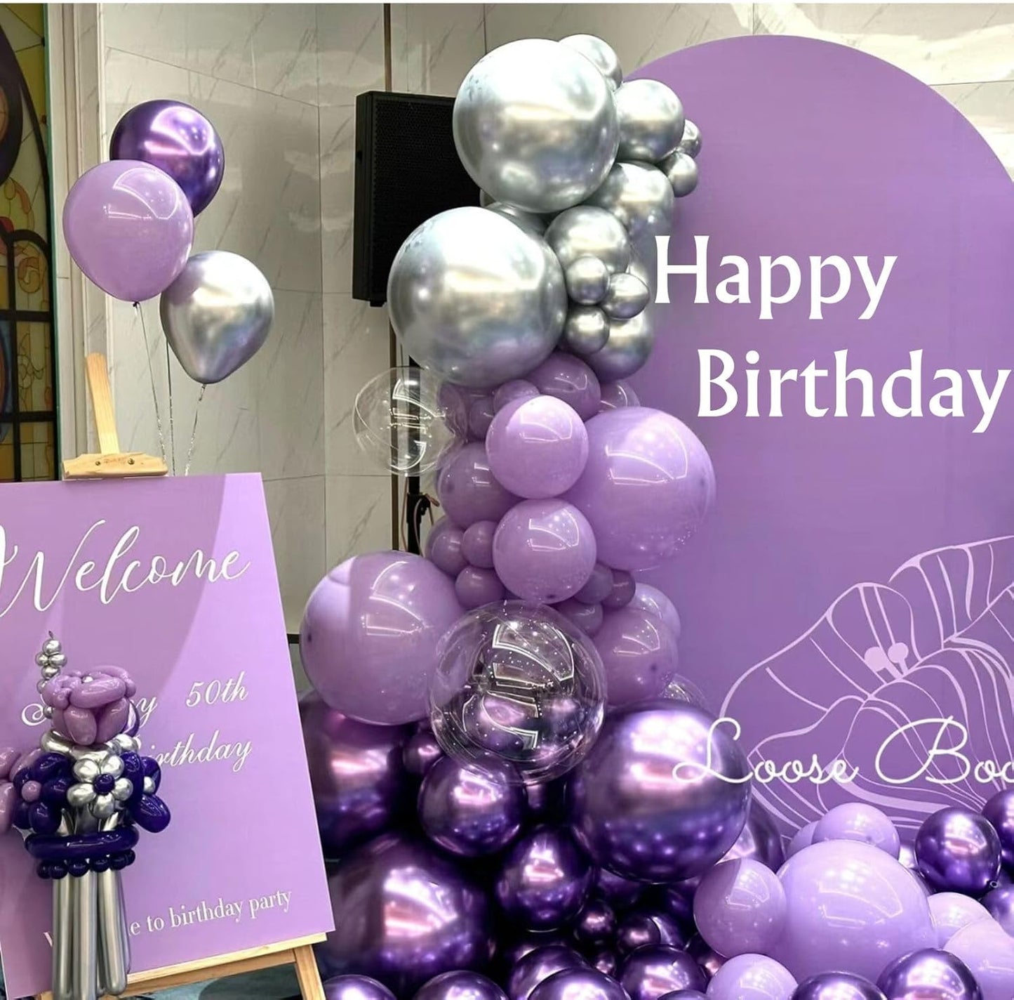 FunHot Silver and Purple Balloons, 60Pcs 12 Inch Metallic Silver Confetti and White Latex for Girls Women Birthday Wedding Baby Shower Party Decorations