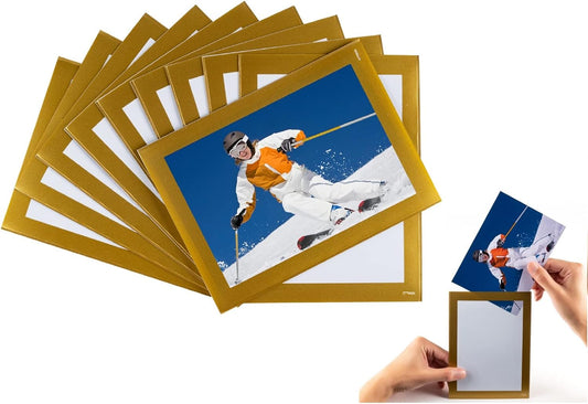 Magnetic Picture Frames(4"X6",10 Pack) with Golden Border,Magnet Photo Frame Pockets/Postcard Holder,Decorations for Home refrigerator/Office Whiteboard/school Locker/Classroom/Party