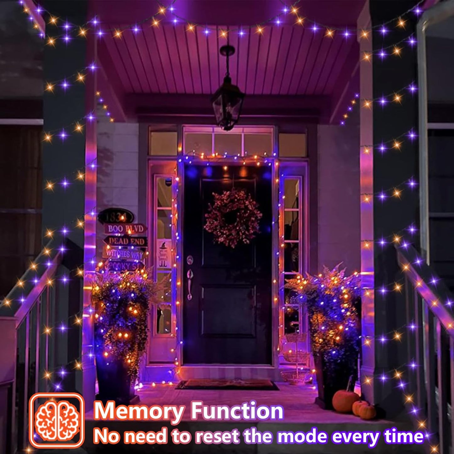 YEGUO 66ft 200 LED Orange and Purple Halloween Lights Outdoor Waterproof, Green Wire Christmas String Lights Indoor, 8 Modes Twinkle Tree Lights Plug in with Timer Memory