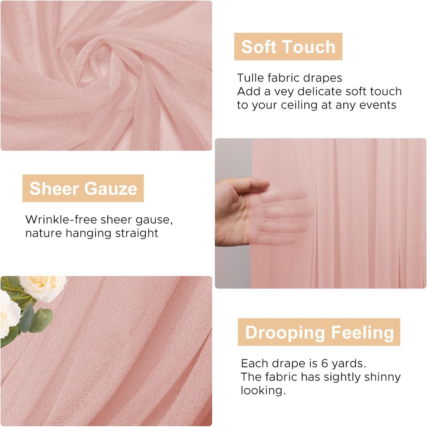 Wokceer Blush Wedding Arch Draping Fabric Backdrop 2 Panels 28.7" X 20FT Sheer Drapes Fabric for Wedding Arbor Ceremony Party