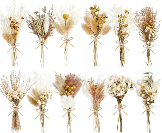 12/24 Pack Dried Flowers for Vase Various Mini Bouquet Dried Small Wildflowers Natural Real Flowers Bulk for Crafts DIY Wedding Decor (12, Plain Colour)