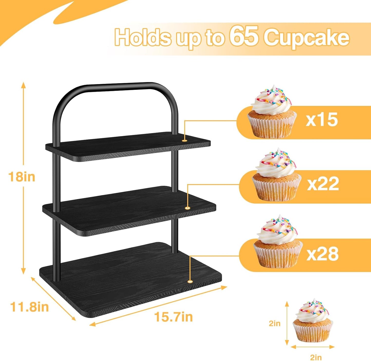 Cupcake Stand, 3 Tier Halloween Cupcake Stand for 50 Cupcakes Rustic Cupcake Display Stand Large Wood Dessert Table Display Set Cupcake Tower Tiered Tray Stand for Wedding Birthday Party