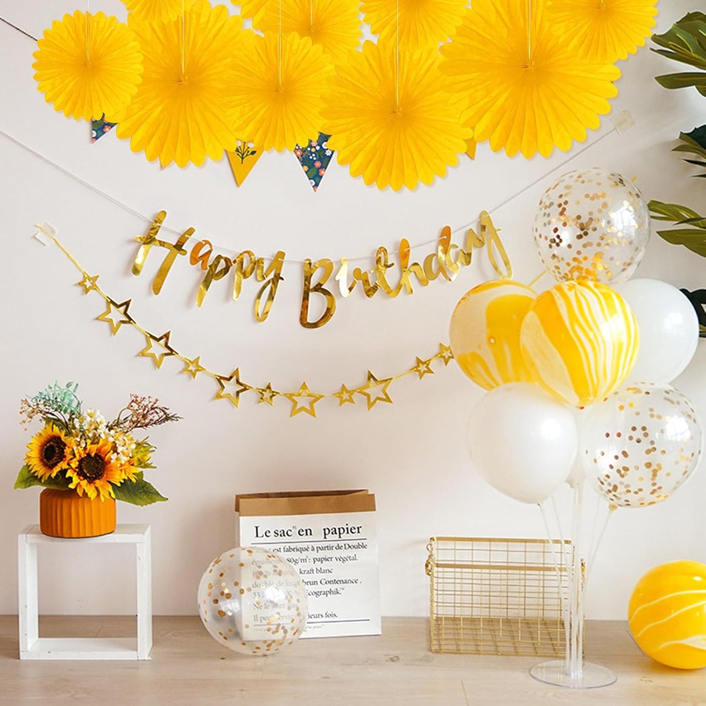 20 Pcs Golden Yellow Hanging Paper Fan, Hanging Honeycomb Round Paper Fans for Weddings, Birthdays, Christmas, Baby Showers, Classroom, Events Ceiling Party Supplies Decorations