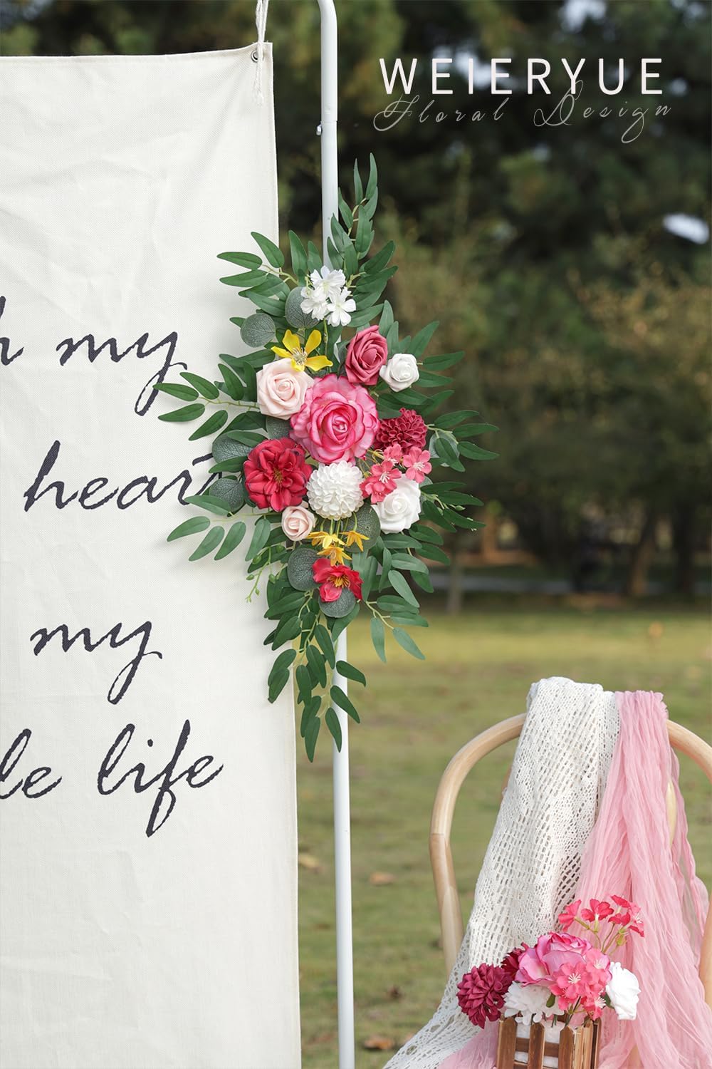 Artificial Wedding Arch Flowers Kit(Pack of 2) for Wedding Arch, Bridal Shower, Ceremony and Reception Backdrop Decoration (Bright Pink)