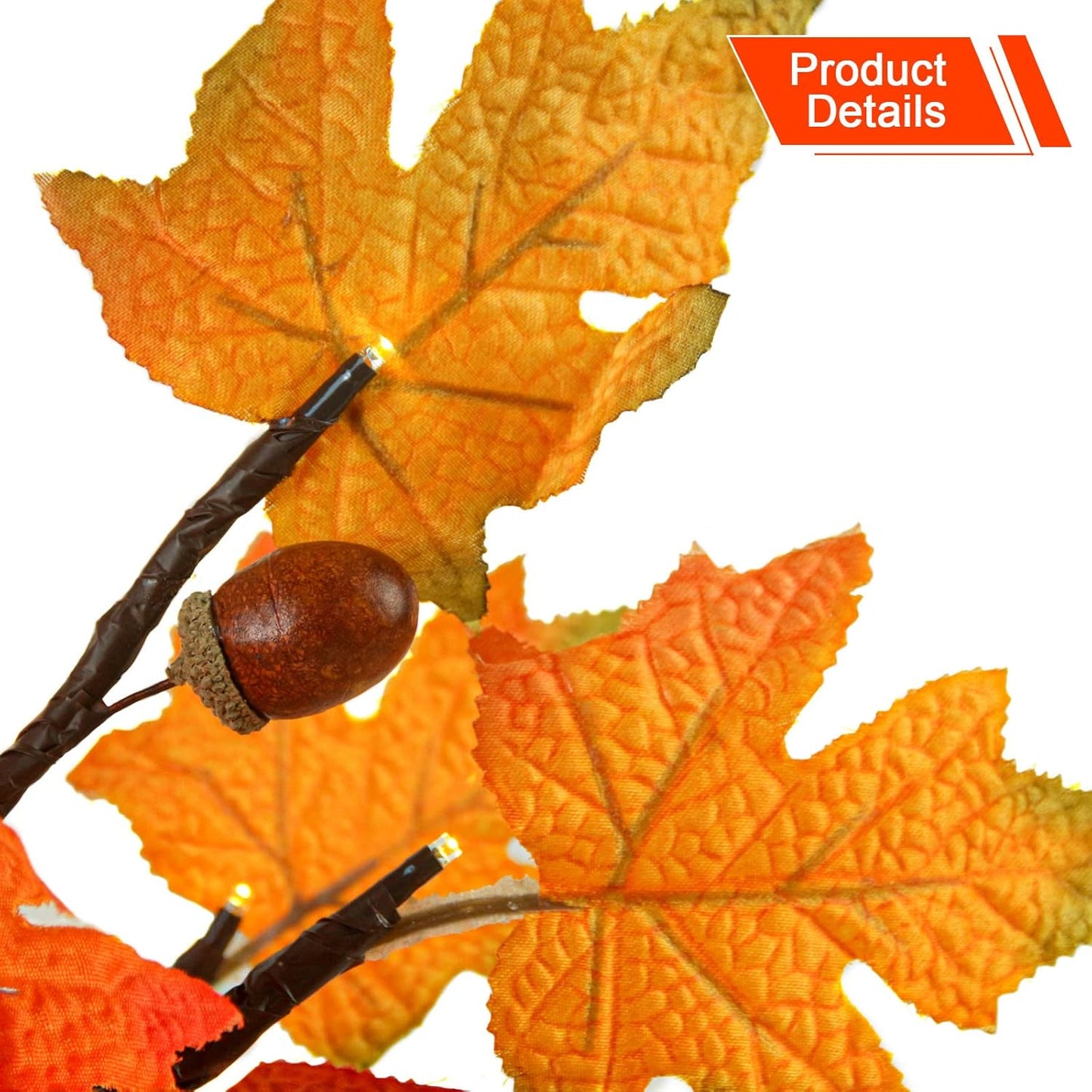 24 Inch Fall Lighted Maple Tree, 2FT Fall Tree with 36 LEDs, 6 Acorns, Timer Battery Operated, Thanksgiving Decorations Table Lights Tree for Autumn Wedding Party Gift Harvest Home