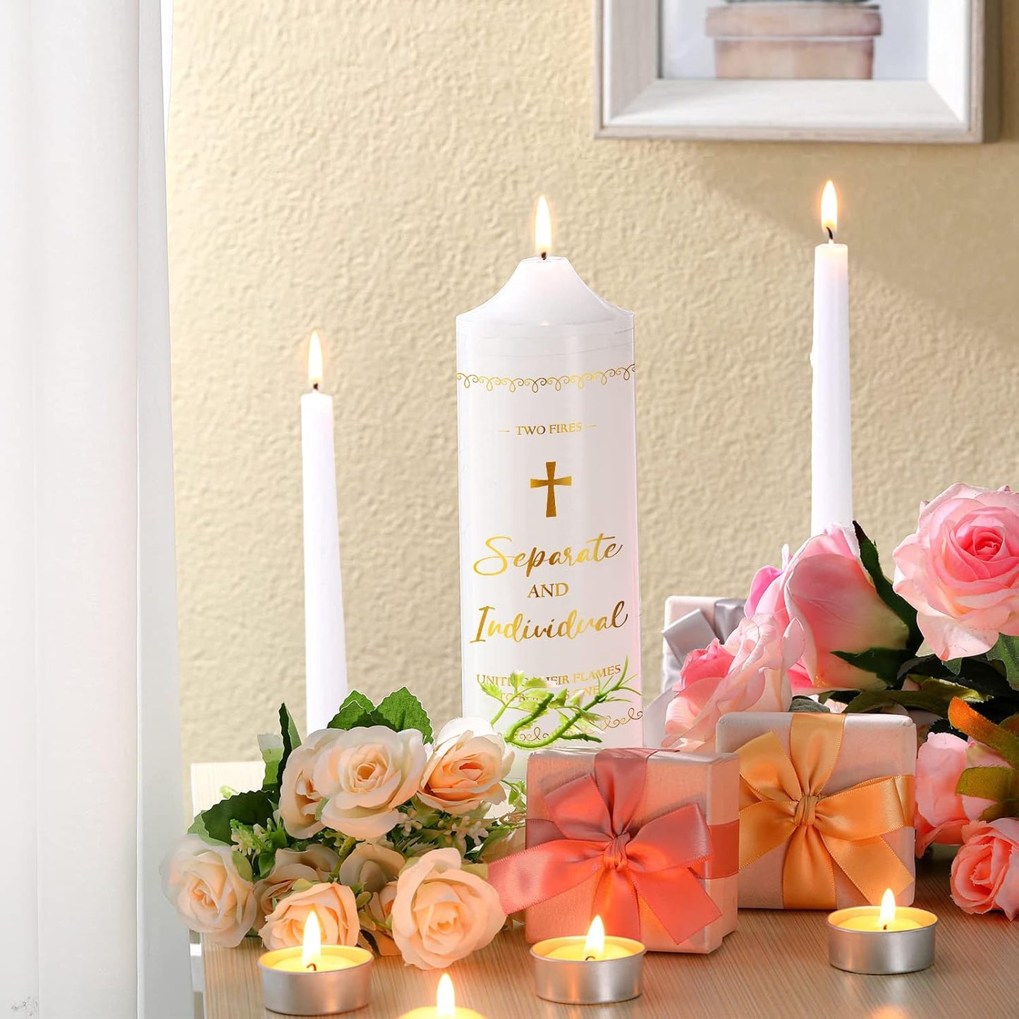 Frienda Unity Candles for Wedding Ceremony Set Wedding Unity Taper Candles Catholic Religious Ceremony Accessories(Vintage Style)
