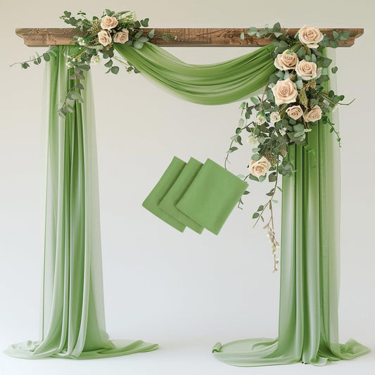 Wokceer Wedding Arch Draping 3 Panels 28.7" x 20FT Sage Green Sheer Fabric Backdrop for Ceremony, Birthday Party, Bridal Shower Decoration